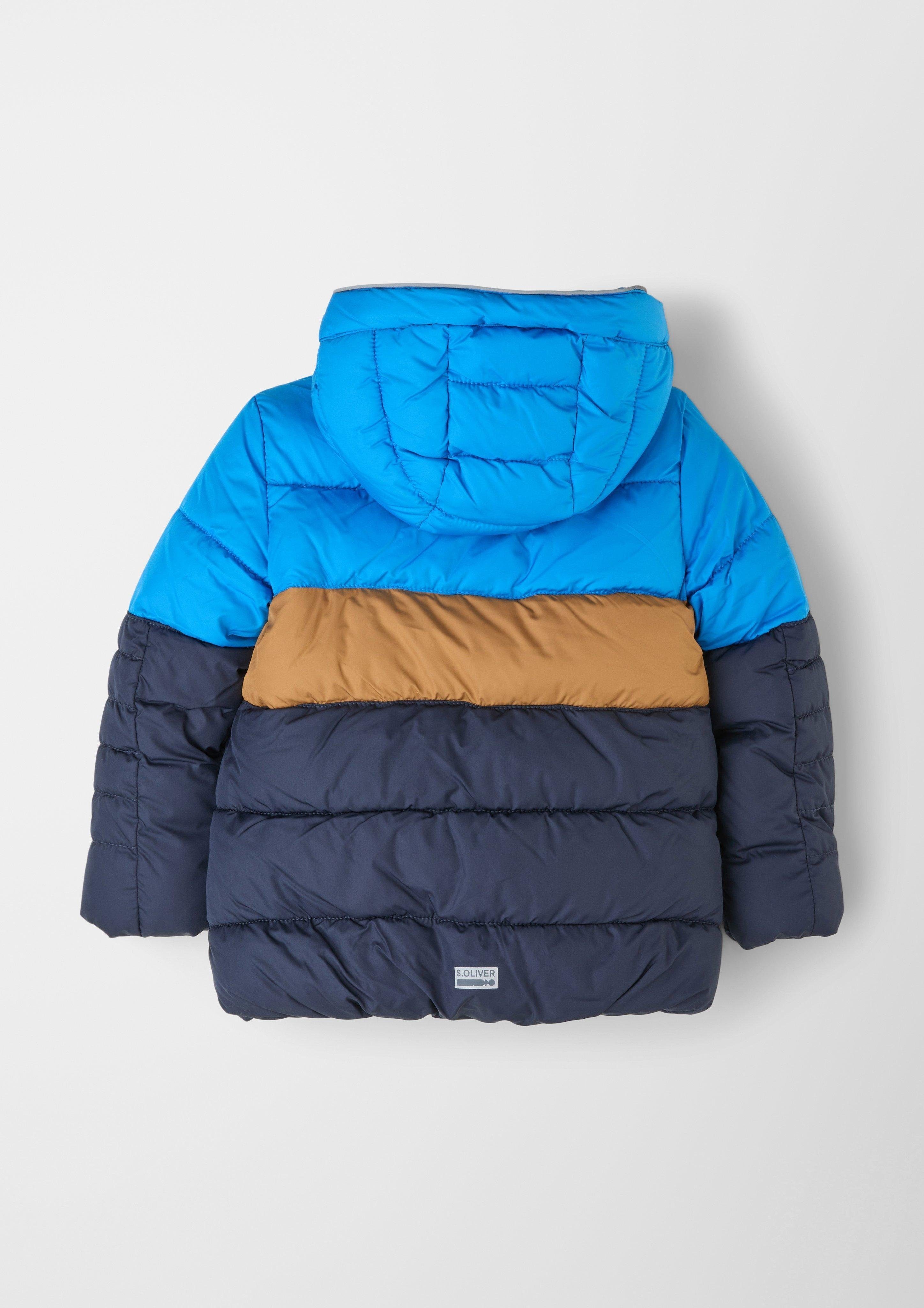 Outdoorjacke LABEL dark s.Oliver mit blue Steppjacke Kontrast-Details Fleecefutter s.Oliver BLACK