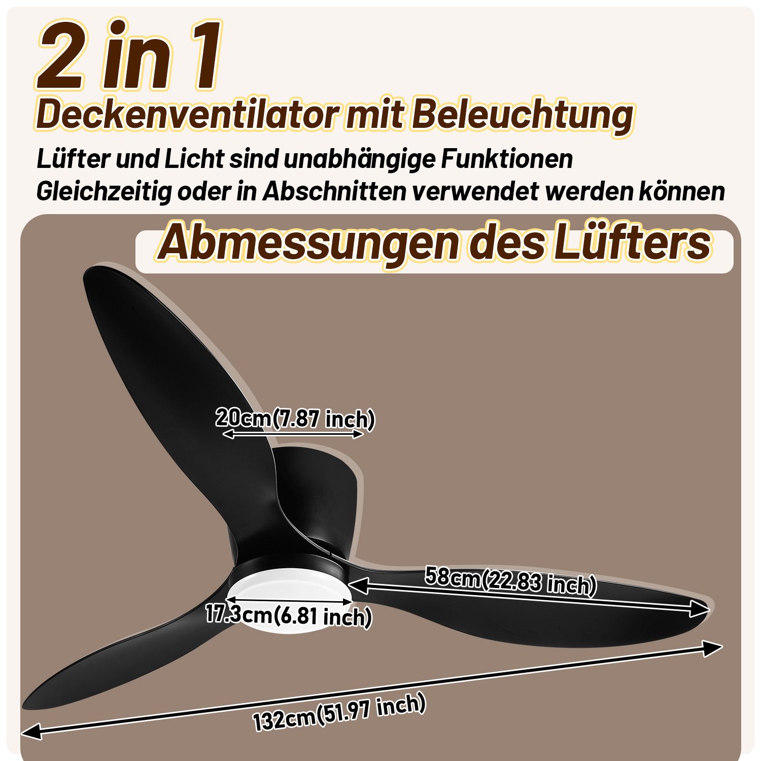 Clanmacy Deckenventilator 52 inch Deckenventilator mit günstig online kaufen