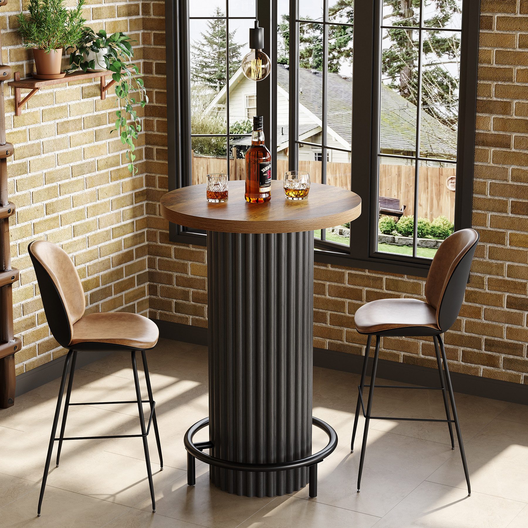Tribesigns Bartisch 100 cm Bistrotisch aus Holz mit Metallfußstütze, Küchentisch (Stehtisch mit Fußstütze, für Essbereich, Café, Wohnzimmer, Wohnung, Balkon)