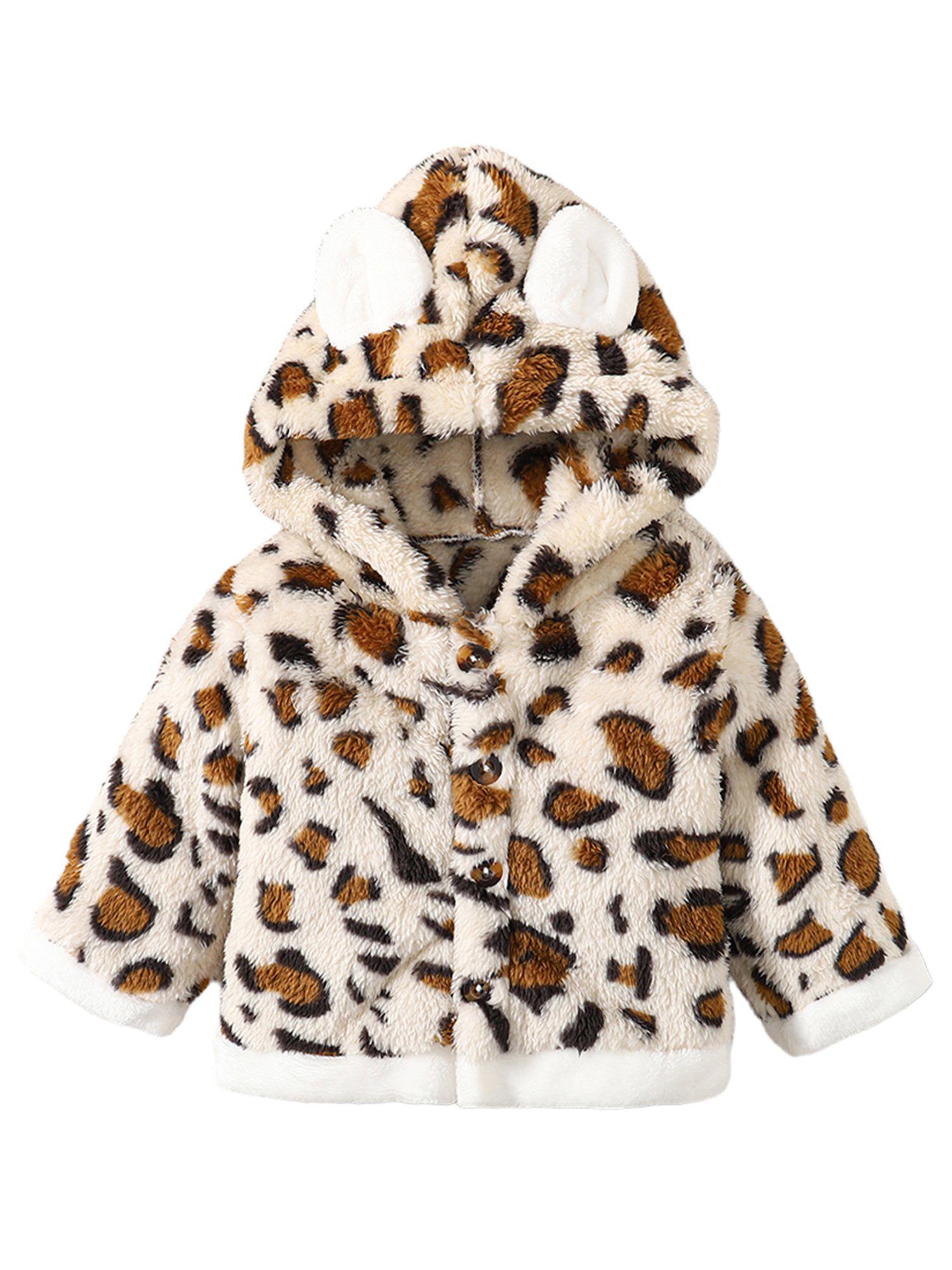 Knopfverschluss Leopardenmuster Plüsch Baby Langarmjacke Plüschjacke Kapuzenpullover Warme Kapuze Mädchen LAPA mit fit, Mantel mit Regular (1-tlg)