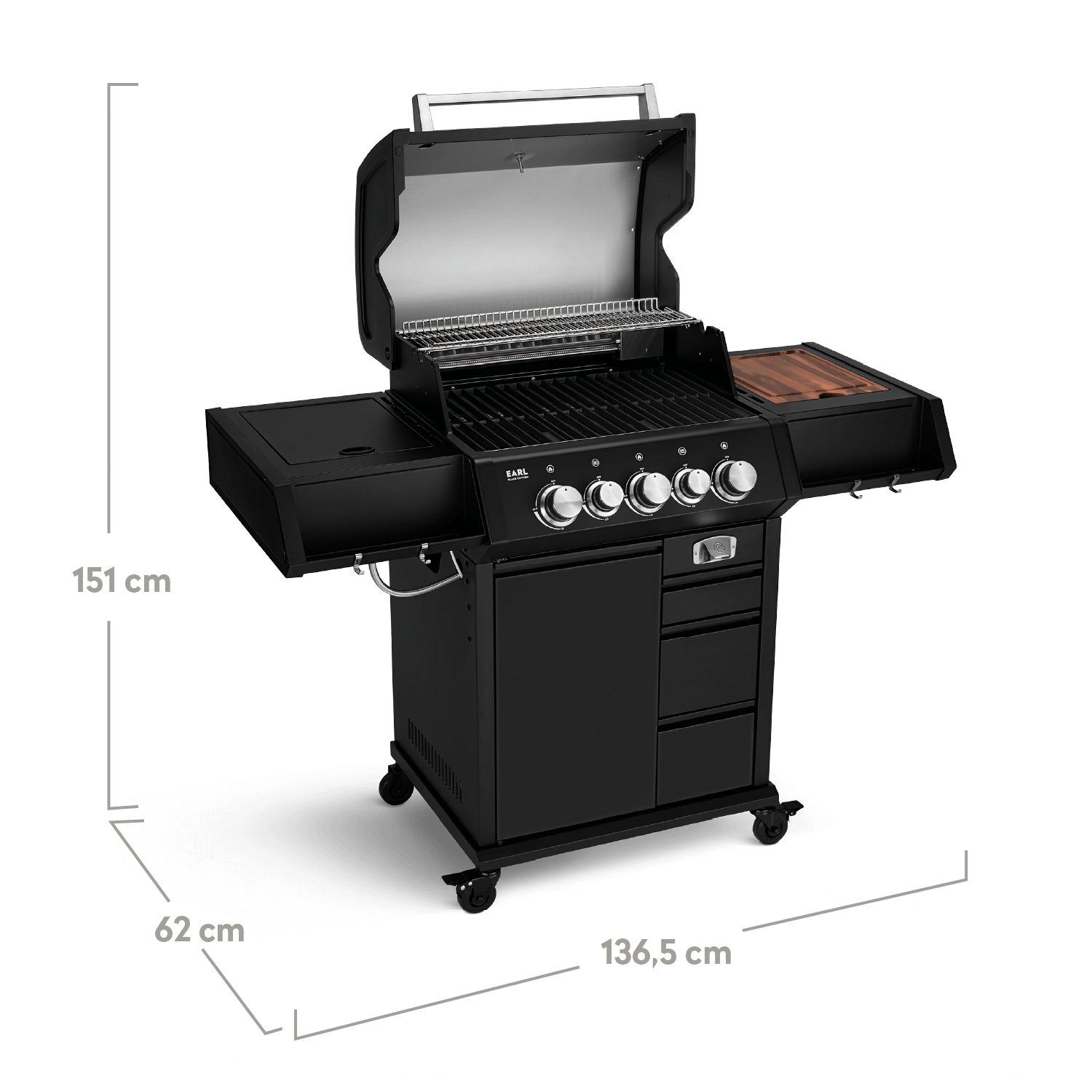 BURNHARD® Gasgrill EARL 3-Brenner Black Series, inkl. Heckbrenner 3,5 kW & Infrarotbrenner 4,5 kW, mit Edelstahl-Grillrost