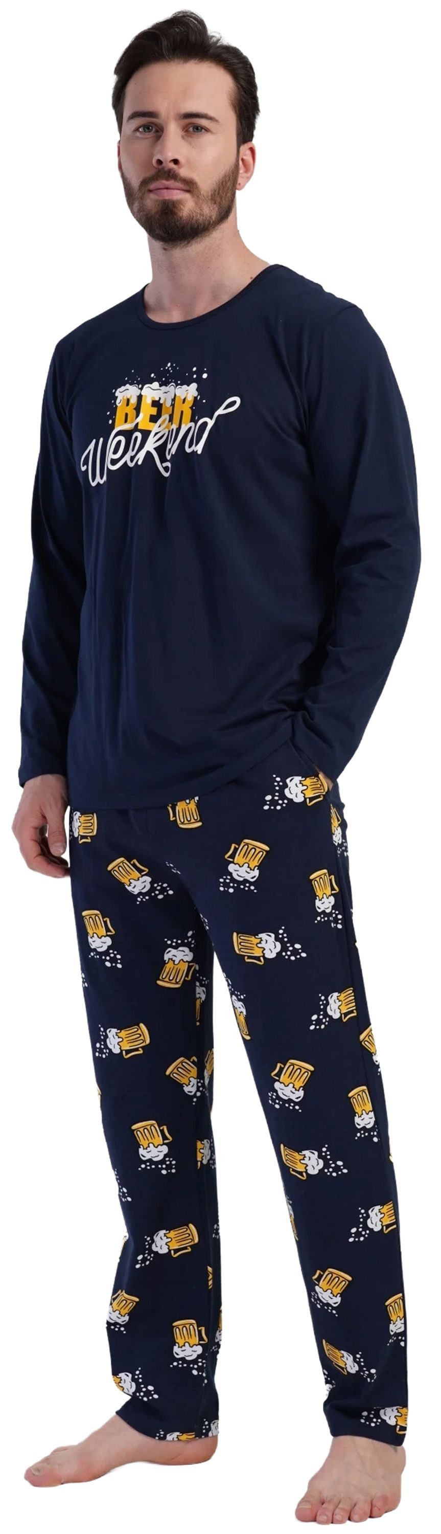 Vienetta Schlafanzug Man (Set, 2 tlg., 2-teilig) Herren Pyjama lang Langarm Baumwolle