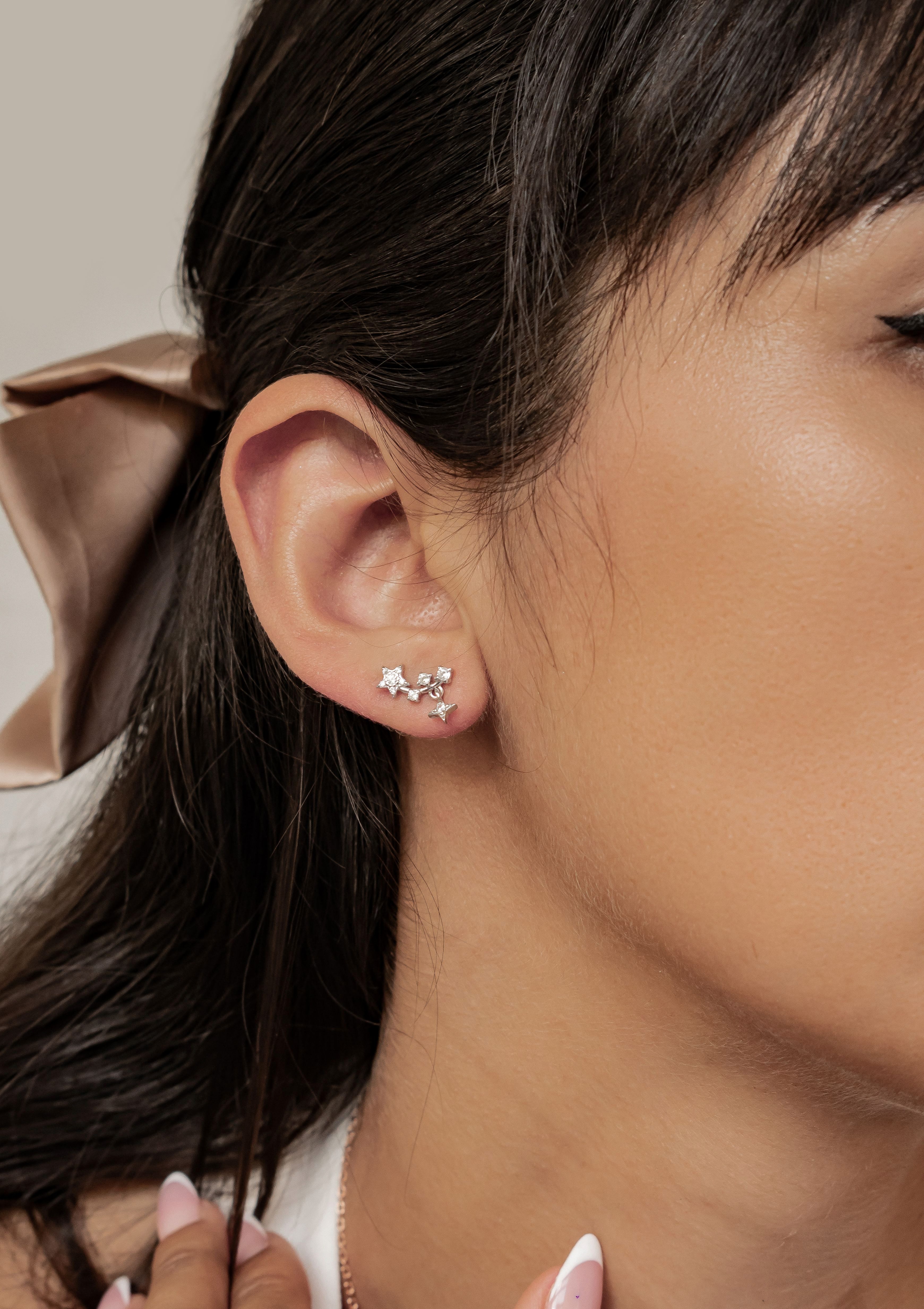 Hey Happiness Paar Ohrstecker Stern Nachthimmel, mit Zirkonia, Zarte Kleine Damen Ohrringe Silber 925