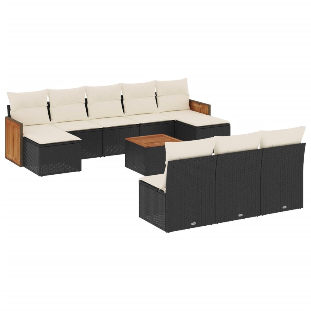 vidaXL Gartenlounge-Set 11-tlg. Garten-Sofagarnitur mit Kissen Schwarz Poly Rattan, (1-tlg)
