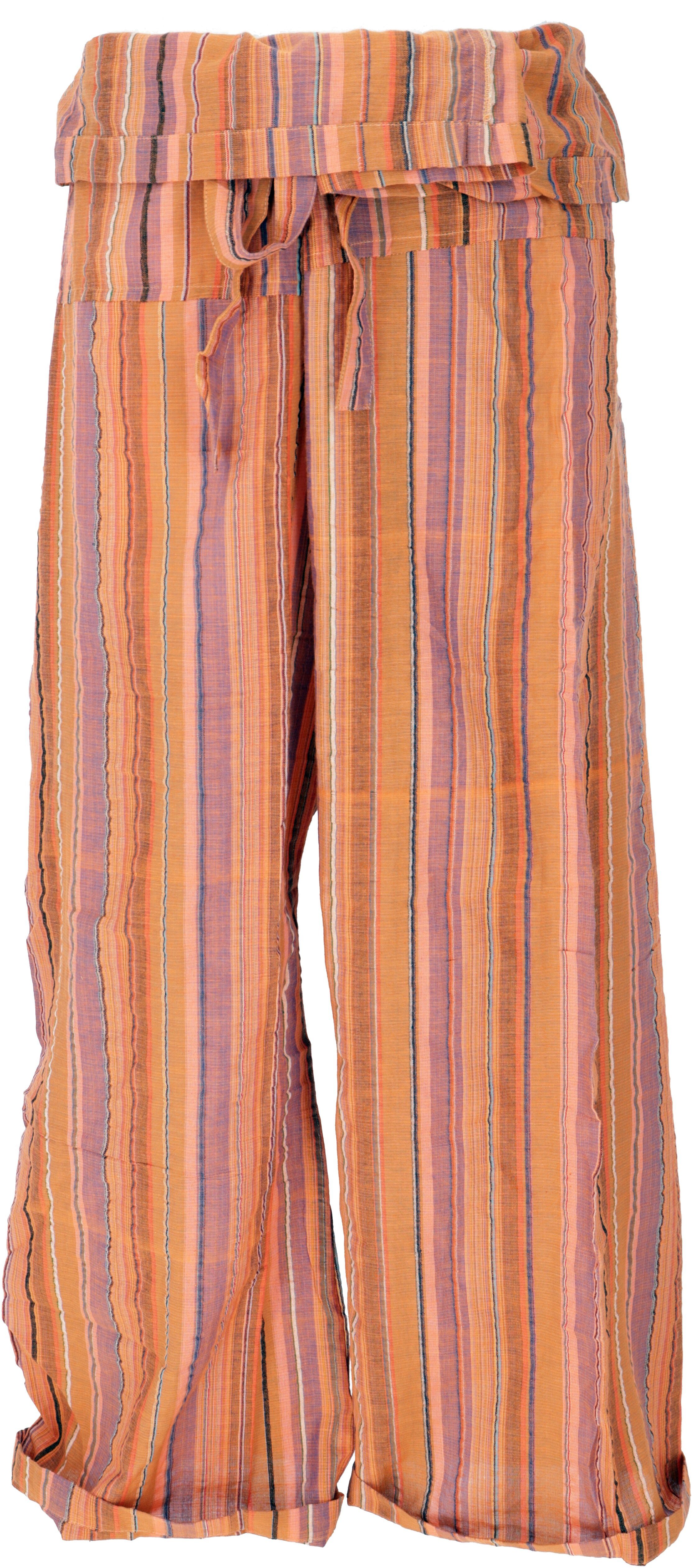 Guru-Shop Relaxhose Thai Fischerhose aus gestreift gewebter, feiner.. Ethno Style, alternative Bekleidung orange/bunt