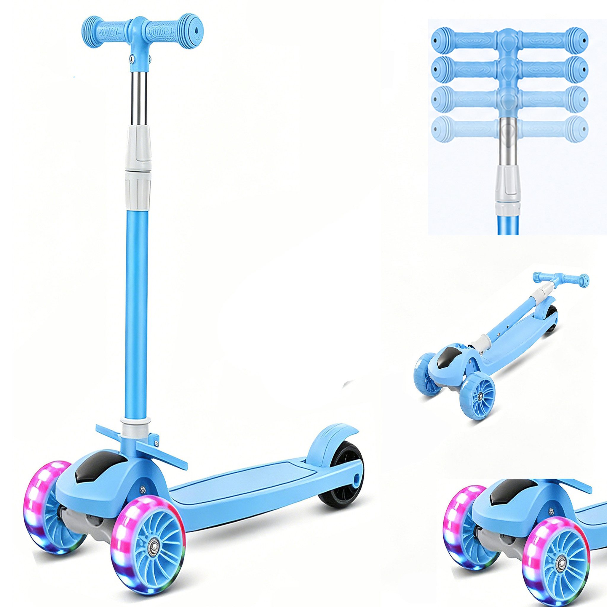 ibettertec Dreiradscooter Scooter Kinderroller Tretroller LED-Räder bis 40 kg