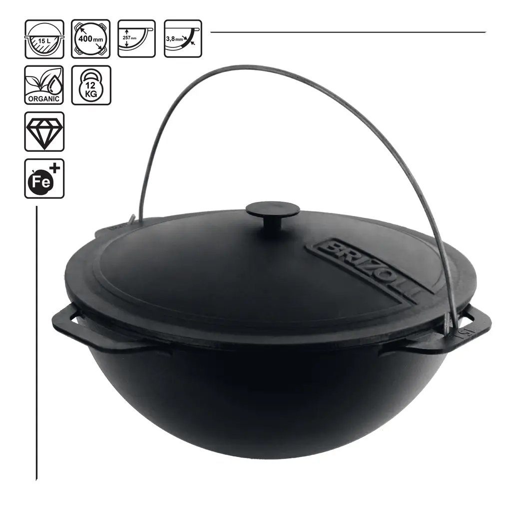 4BIG.fun Grilltopf 15L Kazan Schwenktopf Deckel Gusseisen Campingtopf, Gusseisen
