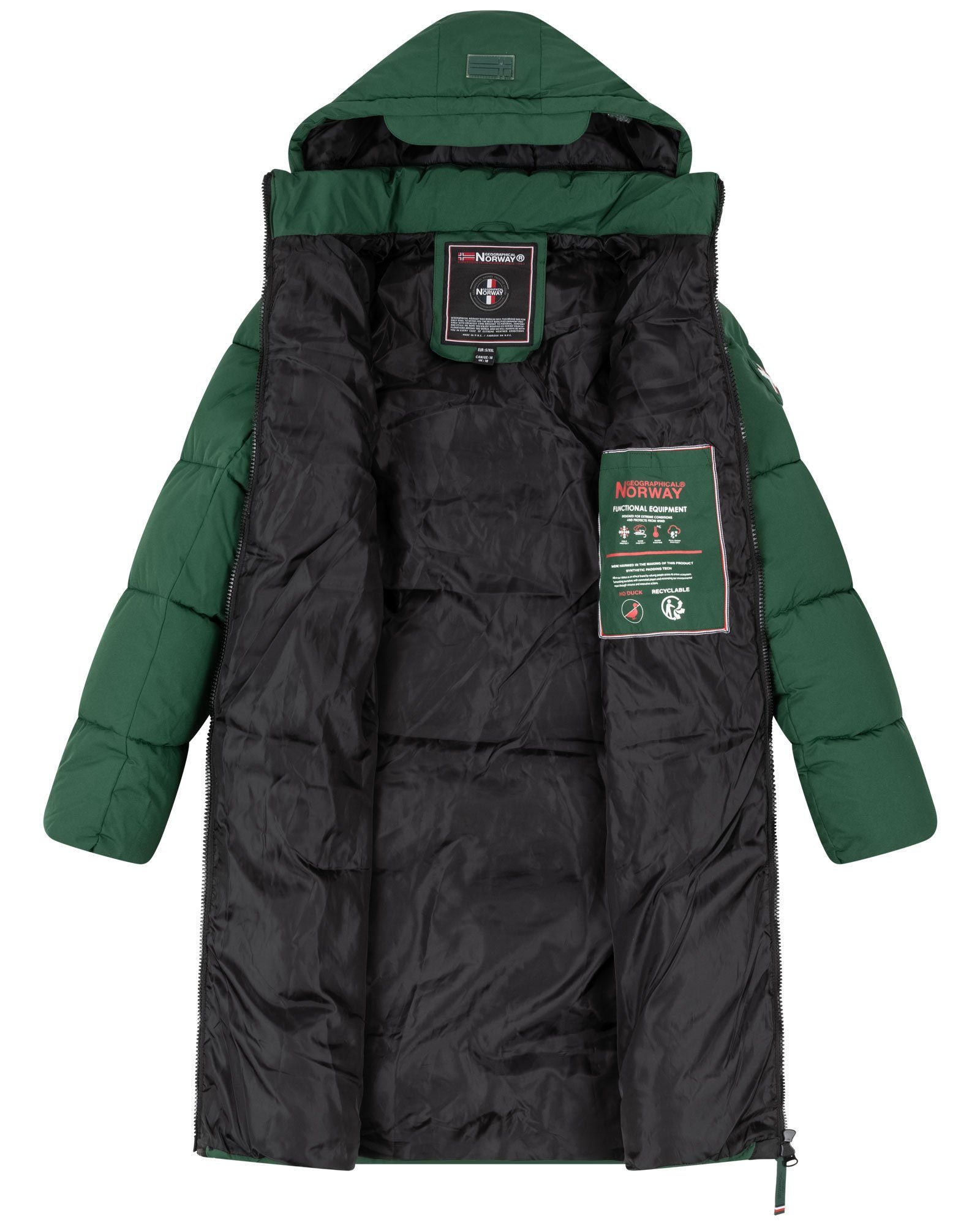 Forest-green Damen Steppjacke Steppmantel Parka Wintermantel Geographical Norway Steppjacke Mantel Jacke Winter