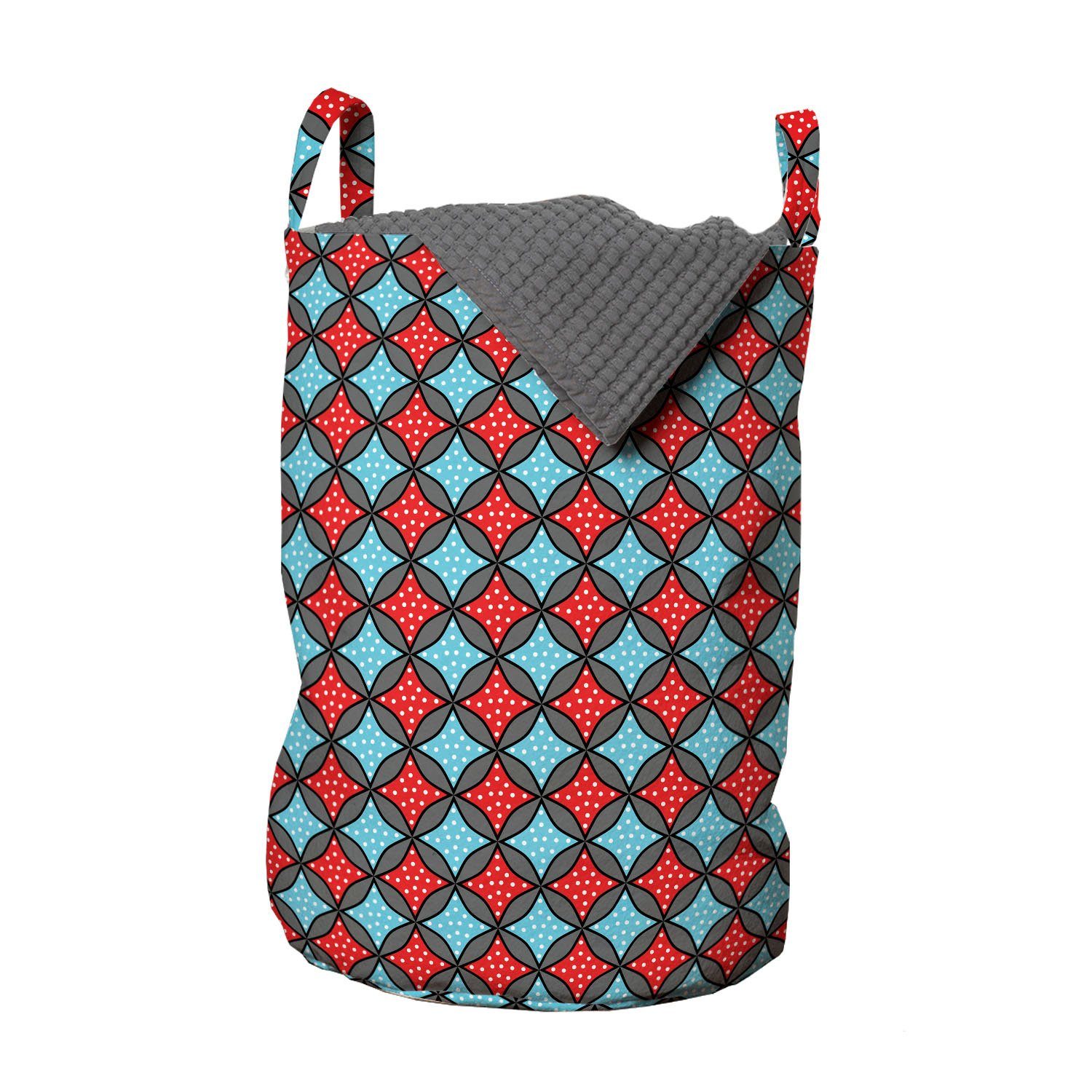Abakuhaus Wäschesäckchen Wäschekorb mit Griffen Kordelzugverschluss für Waschsalons, geometrisch Rot Blau gepunktete Sterne