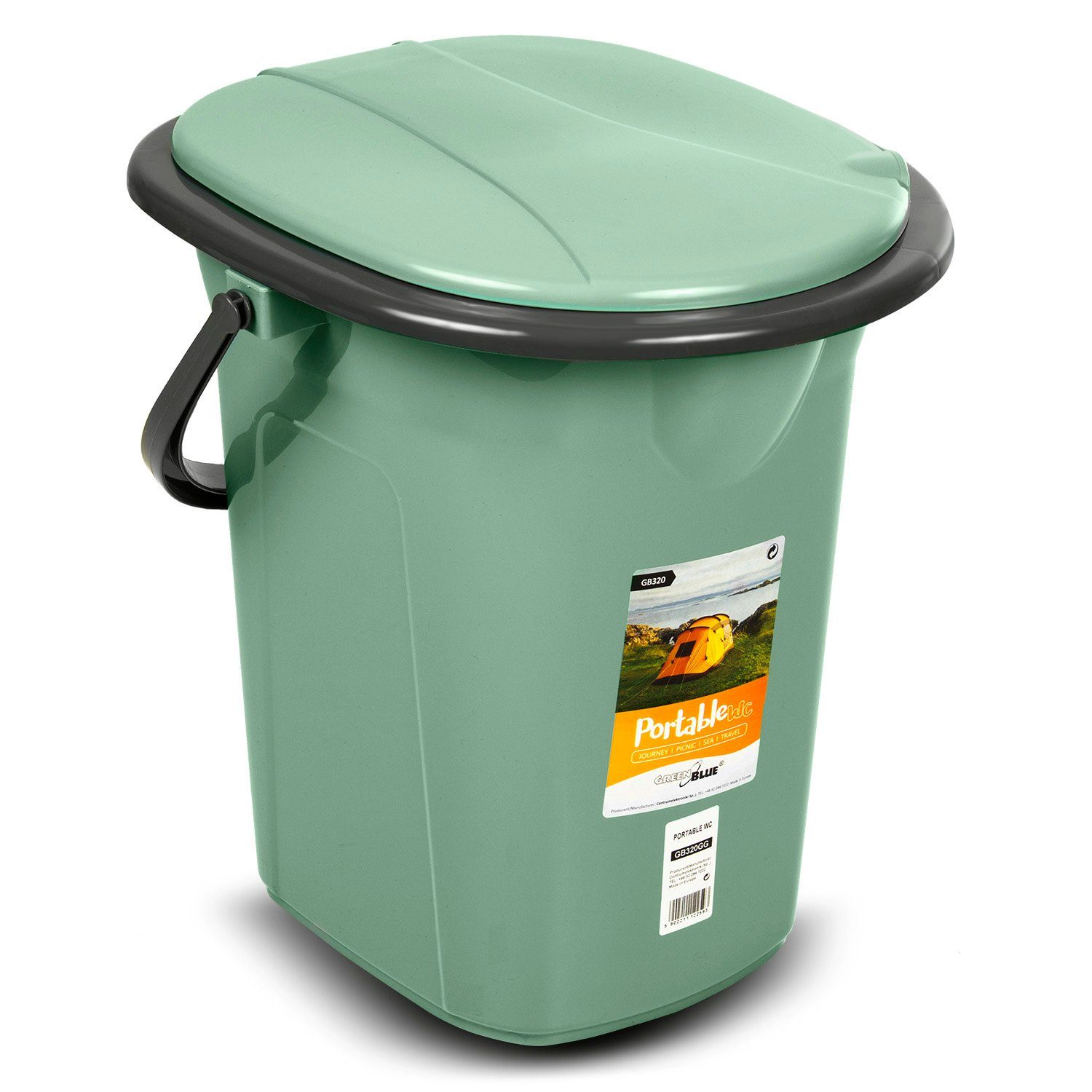 GreenBlue Campingtoilette GB320, mit Tragegriff / Toilettenpapierhalter und Auskipp-Hilfe Grün-Grau