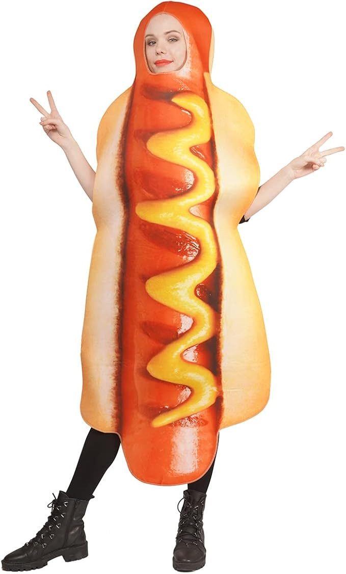 PartyFlamingo Lebensmittel-Kostüm Hot Dog Kostüm für Erwachsene mit Senf und Ketchup Einheitsgröße