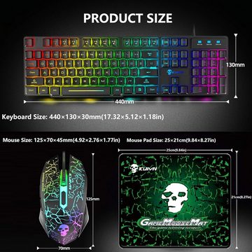 UrChoiceLtd Kabelgebundene RGB Hintergrundbeleuchtung mechanisches Gefühl Tastatur- und Maus-Set, Anti-Ghosting-Tasten, 2400DPI 6 Tasten RGB-LED-Gaming-Maus +Mauspads