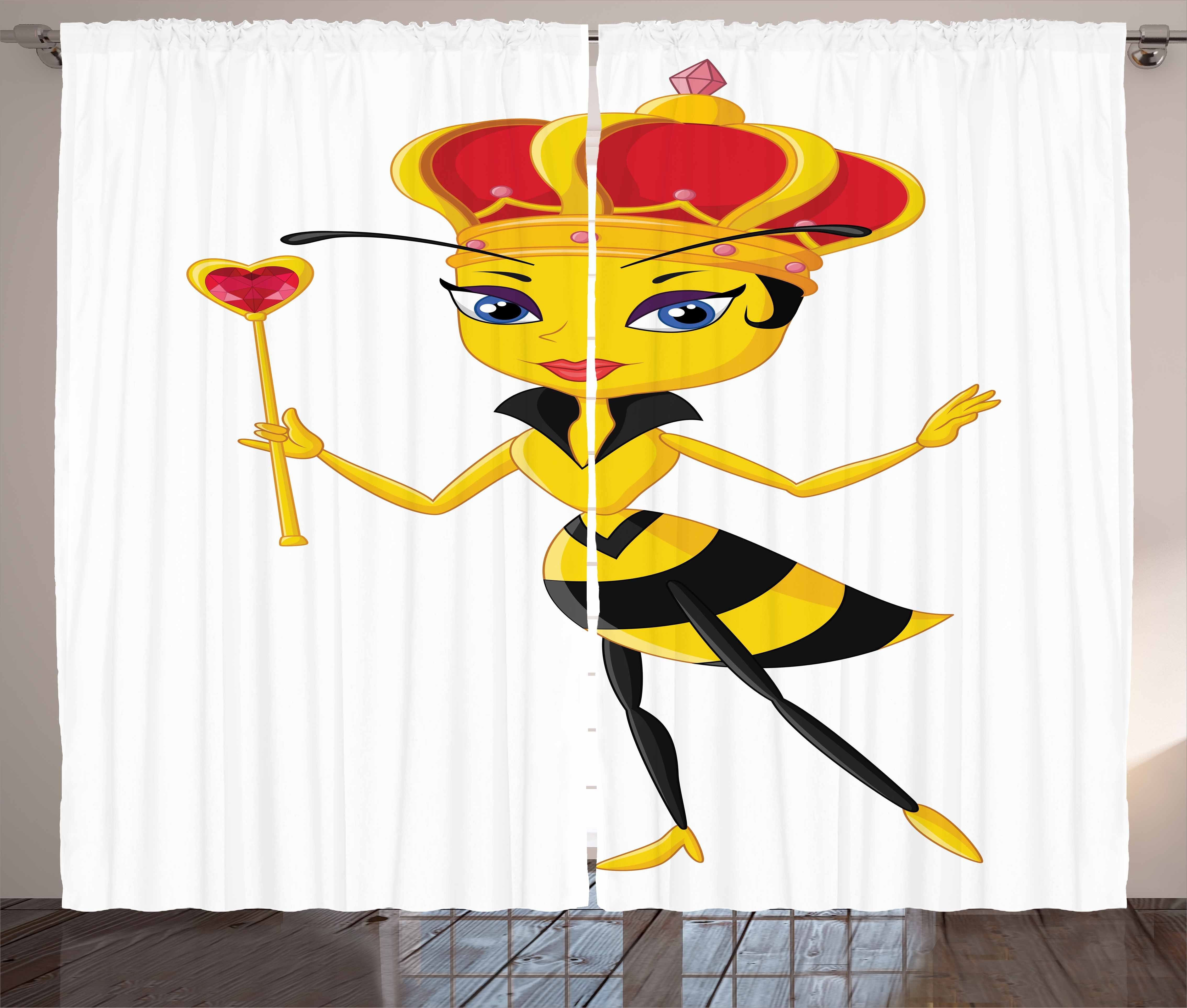 Gardine Schlafzimmer Kräuselband Vorhang mit Schlaufen und Haken, Abakuhaus, Bienenkönigin Cartoon-Stil Bee