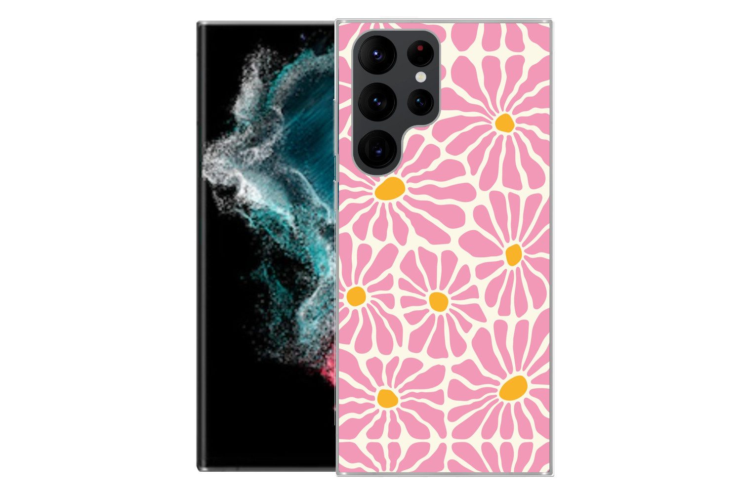 MuchoWow Handyhülle für Samsung Galaxy S22 Ultra Blumen - Muster - Rosa - Beige - Orange, Phone Case, Silikon, Schutzhülle Dünn