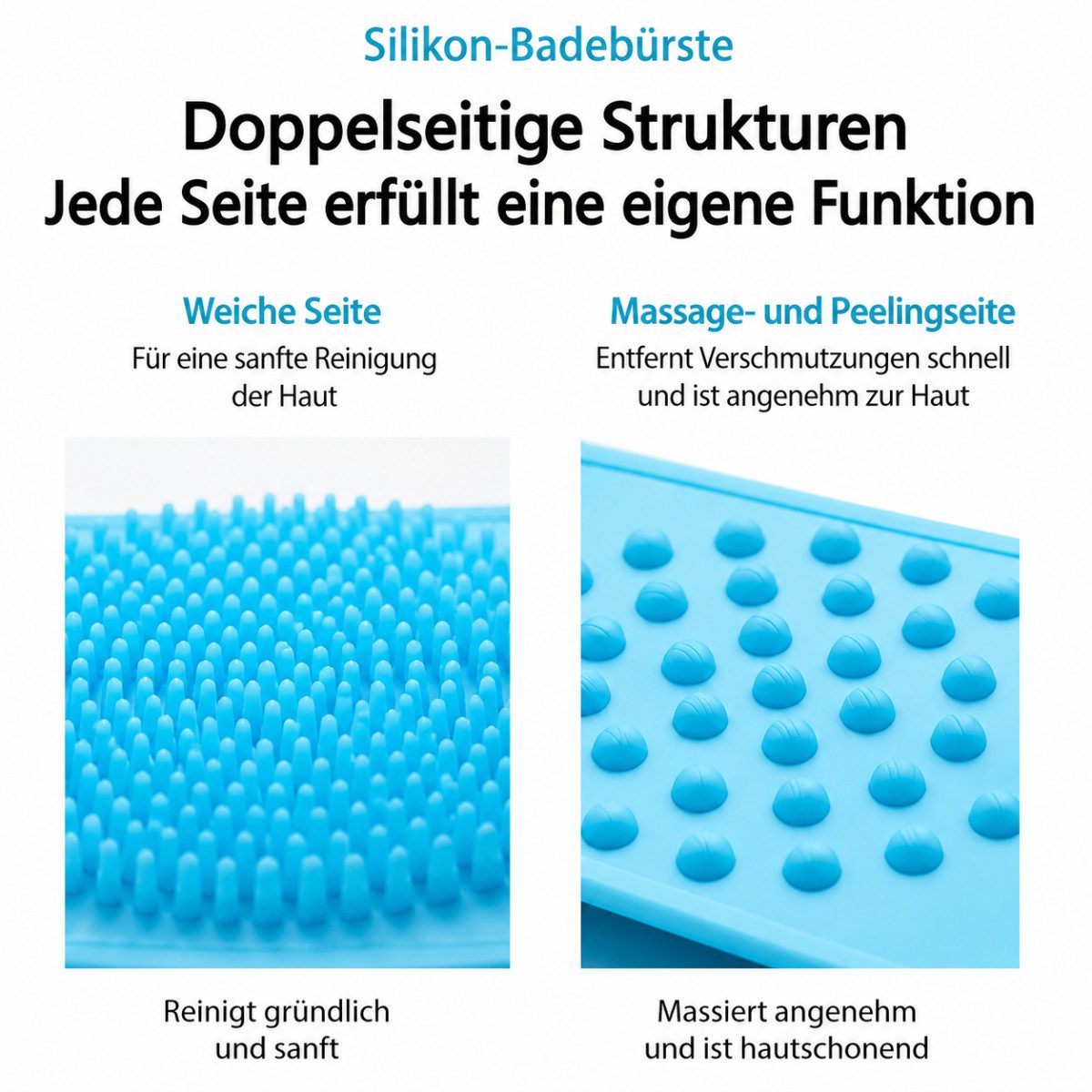 COFI 1453 Badebürste Silikon Rückenbürste mit Griffen 70 × 9 cm doppelseitig für Dusche, 1-tlg.