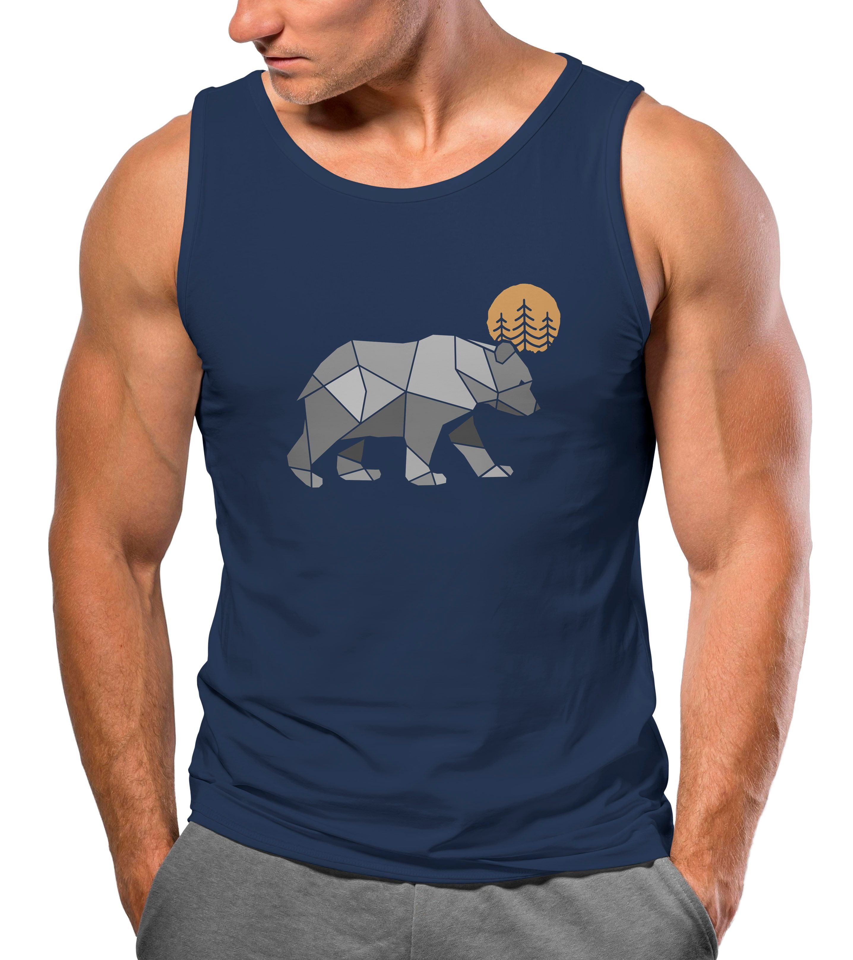 Tanktop Herren Tank-Top Polygon Bär Mond Outdoor Wandern Natur Print Aufdruck