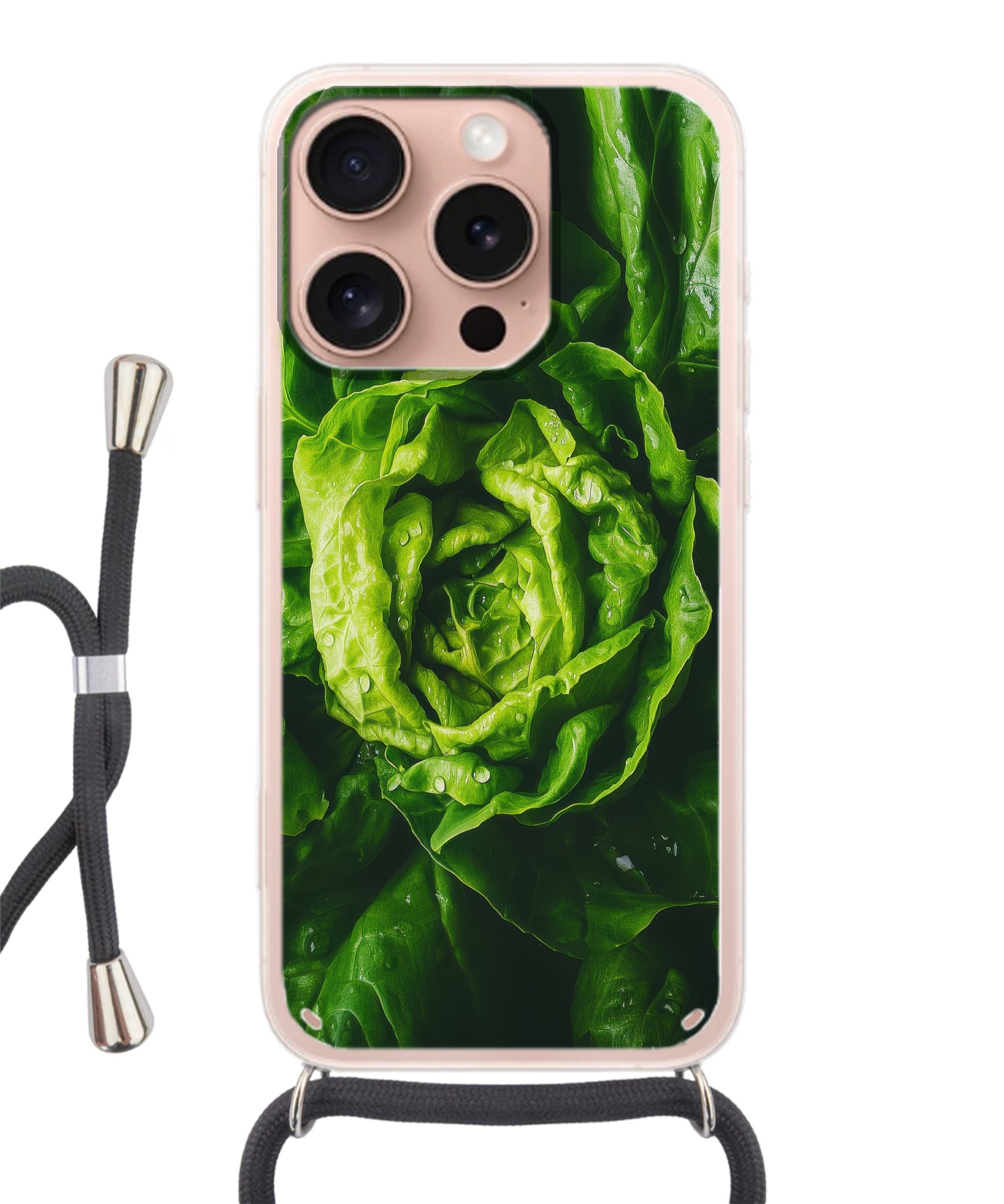 MuchoWow Handyhülle für Apple iPhone 16 Pro Gemüse - Kopfsalat - Grün, Tragbare Handyhüllen mit Kette zum umhängen, Handykette Handyband