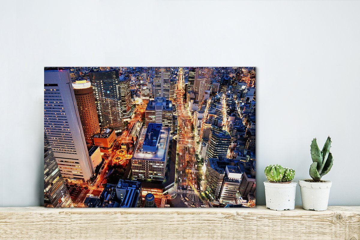 (1 cm Osaka in OneMillionCanvasses® St), 30x20 Leinwandbild Japan, in Nacht Leinwandbilder, Stadt der Aufhängefertig, Wandbild Wanddeko,