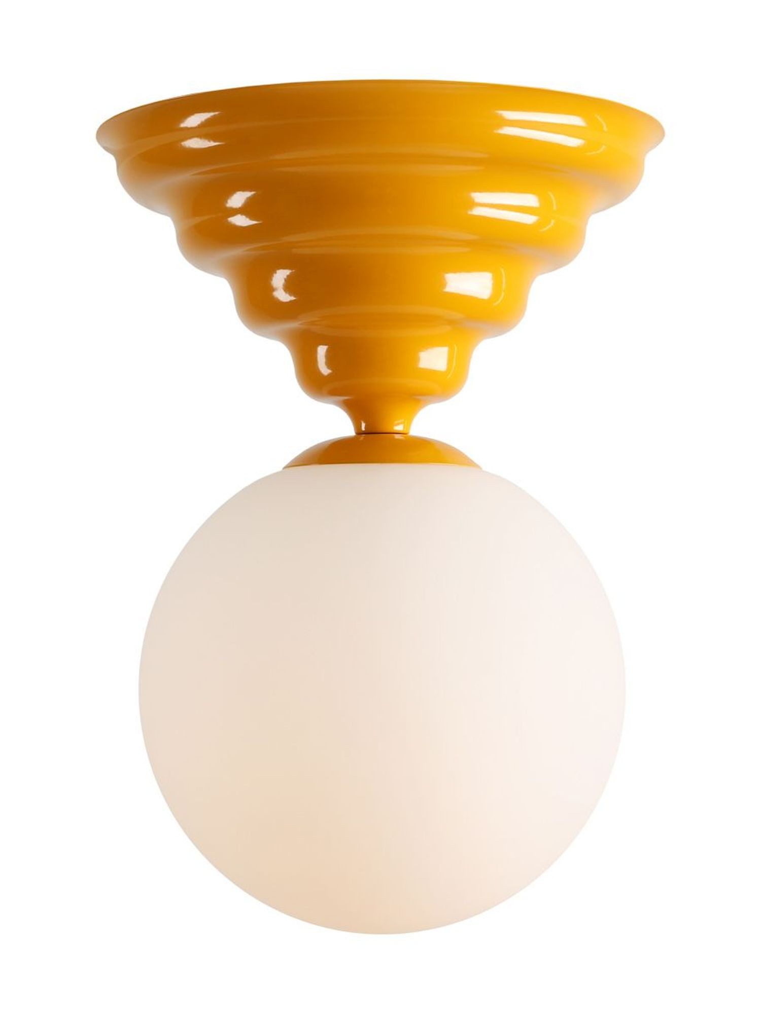 Licht-Erlebnisse Deckenleuchte NAREN, Metall Glas E27 rund D: 29 cm Gelb Weiß Kugel Schirm Modern