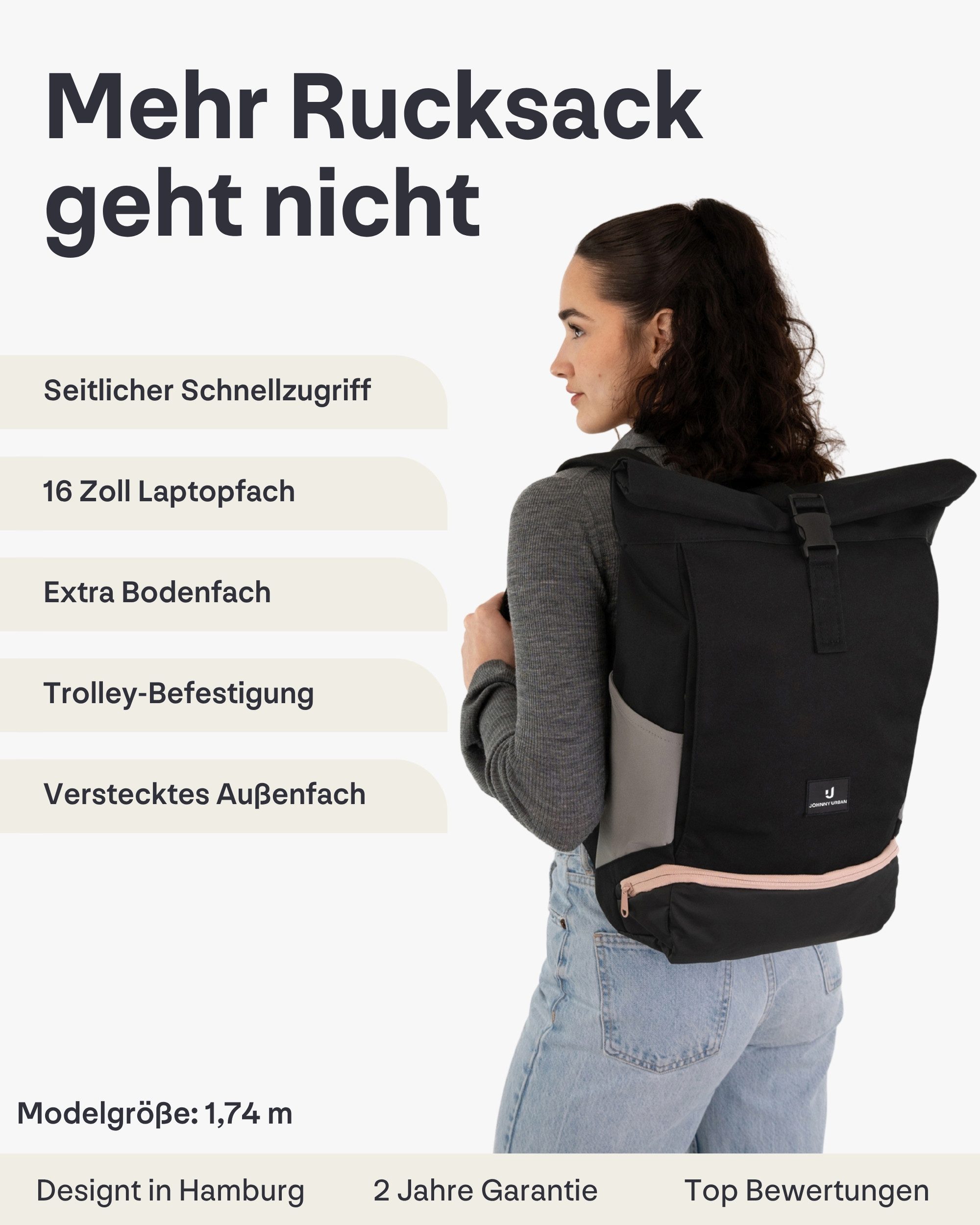 Johnny Urban Cityrucksack Allen Medium Rolltop mit Laptopfach (1-tlg), Wasserabweisend