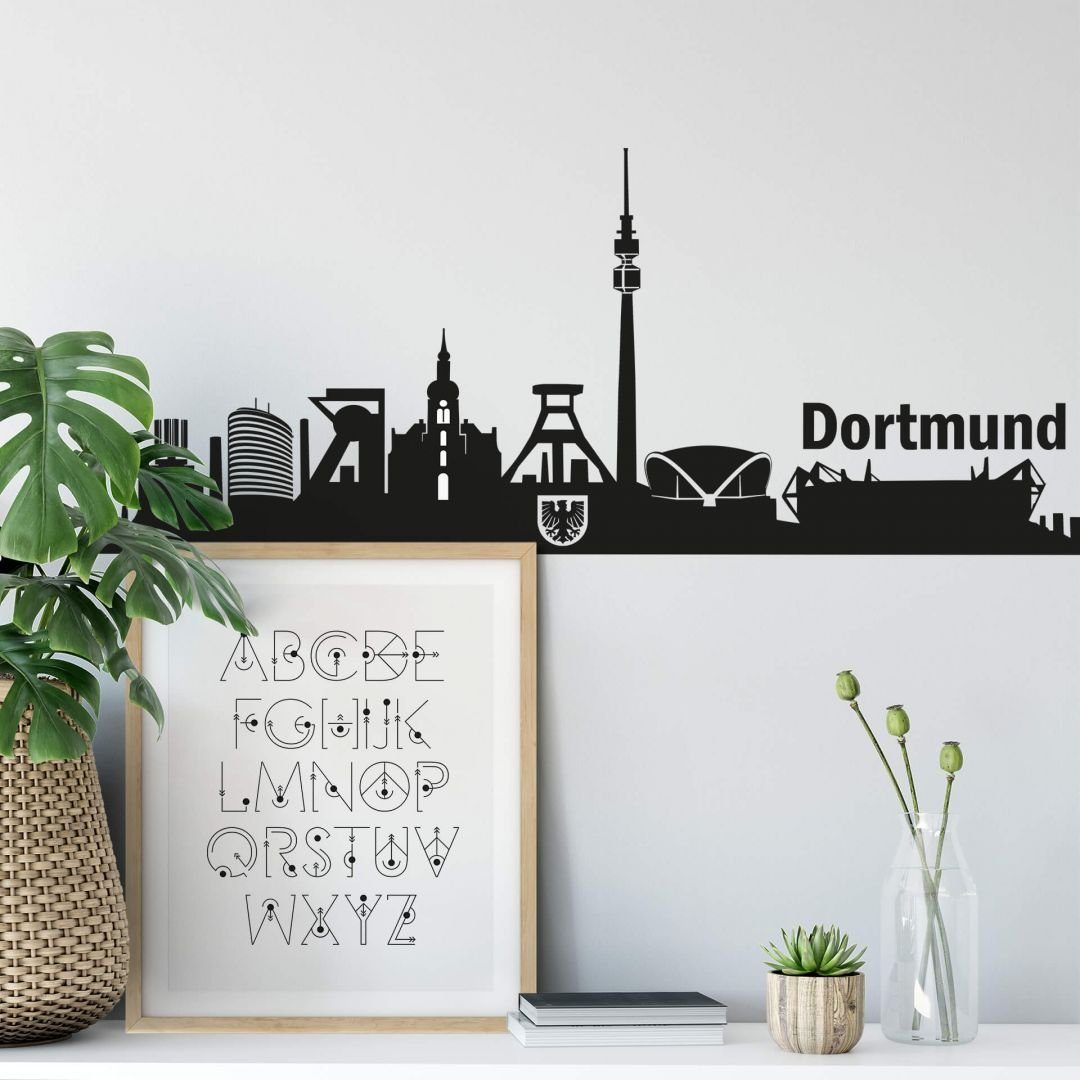 K&L Wall Art Wandtattoo Stadt Wandtattoo Dortmund Skyline schwarz Fußballstadion 90cm, Wandbild selbstklebend, entfernbar