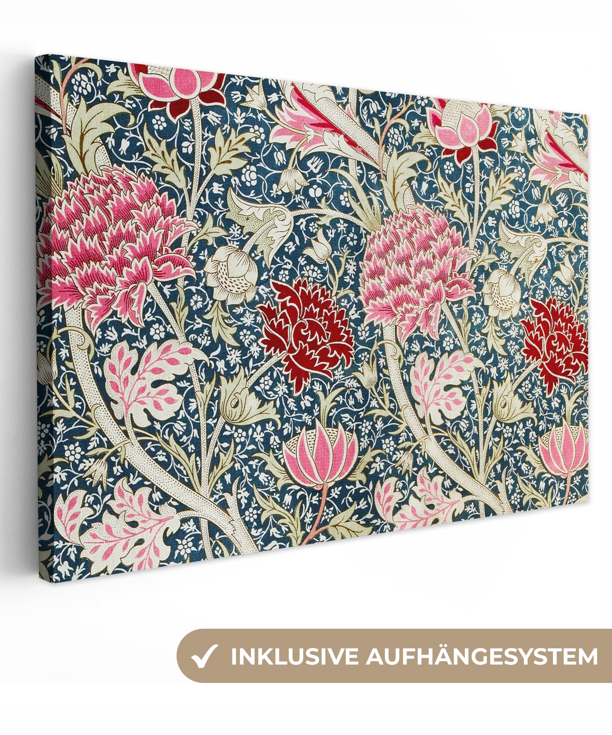 OneMillionCanvasses® Gemälde Blumen - Vintage - Rosa - Botanisch, (1 St), Wandbild Leinwandbilder, Aufhängefertig, Wanddeko, 30x20 cm