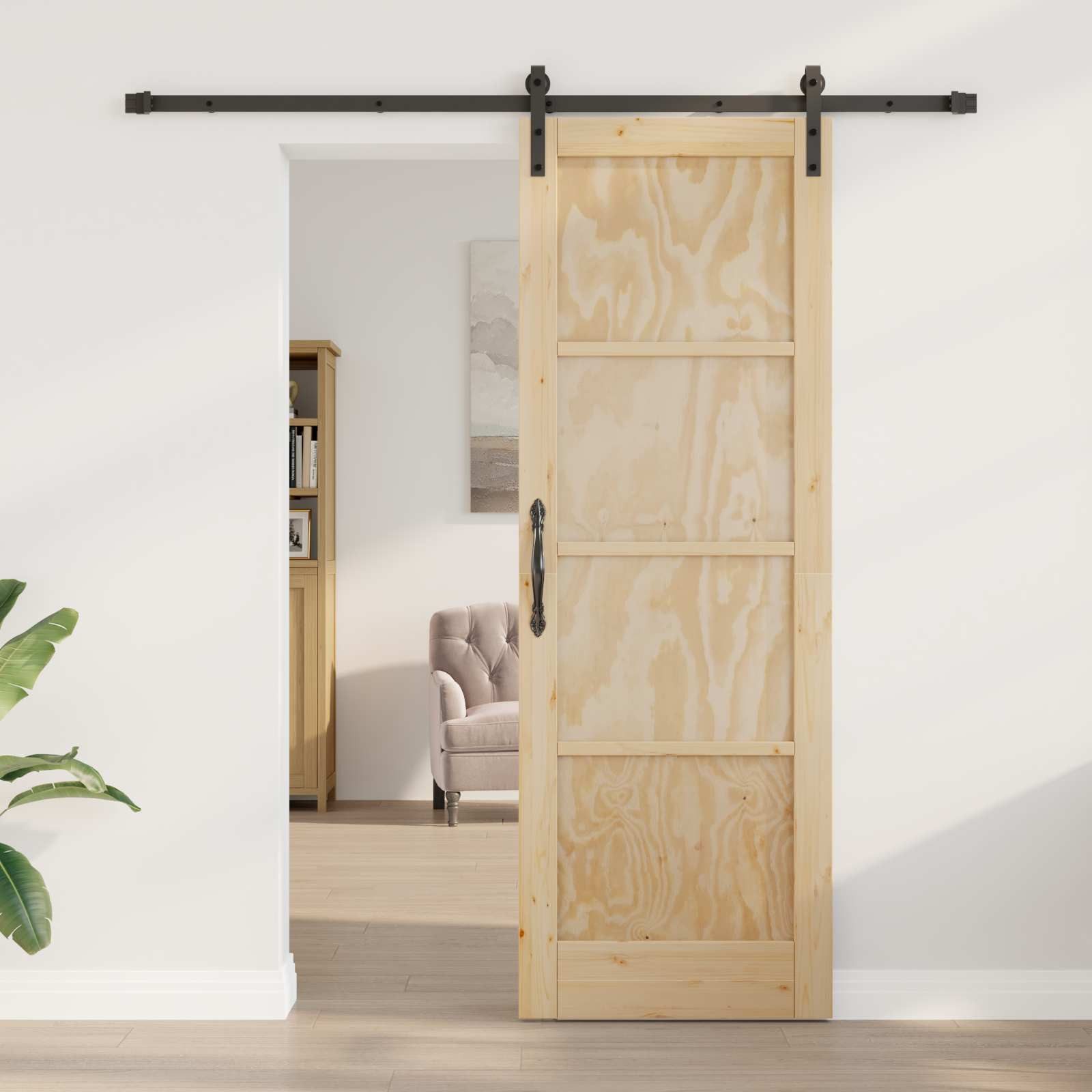 vidaXL Haustür Schiebetür Natürlich und Schwarz 73,5 x 211 cm (1-St)