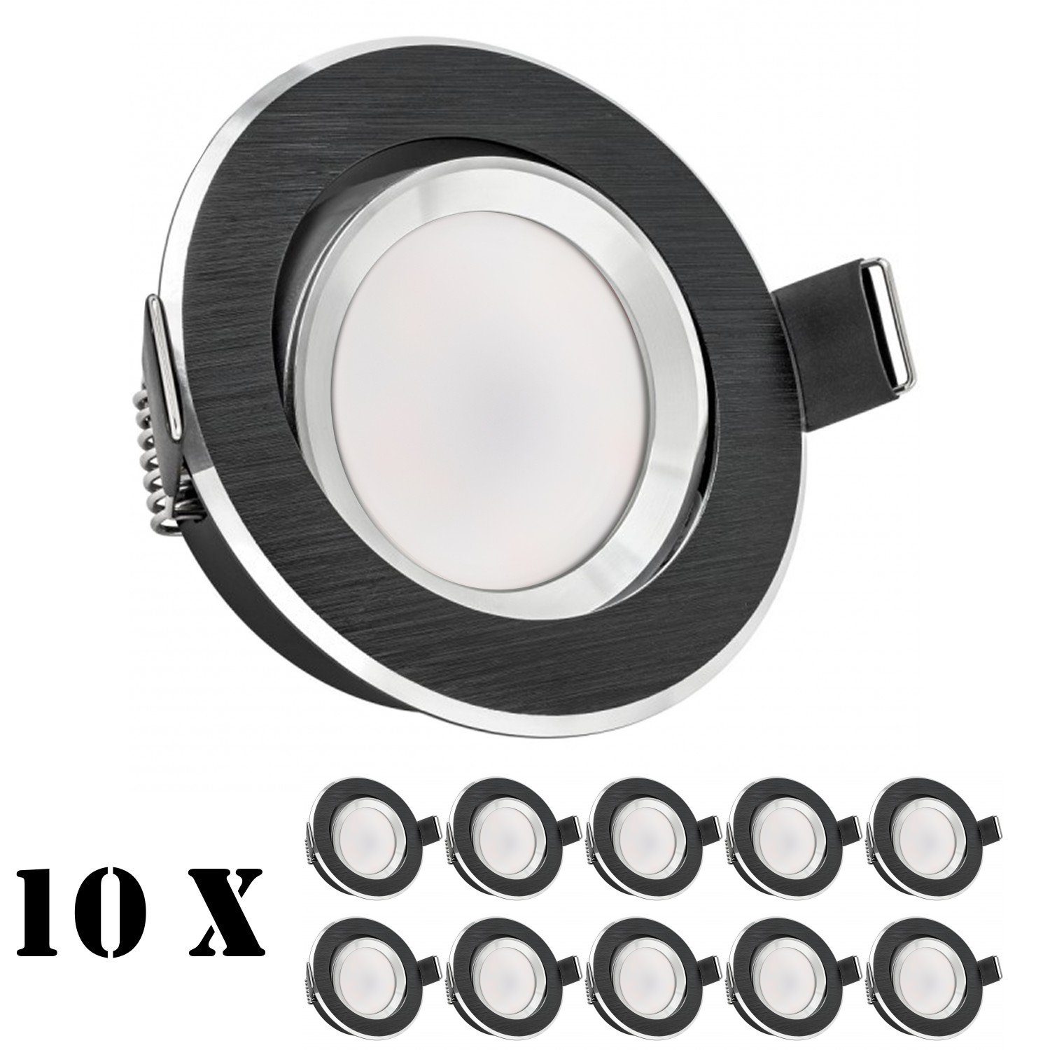 LEDANDO LED Einbaustrahler Einbaustrahler mit Set 10er Leuchtmittel 5W in flach LED extra schwarz