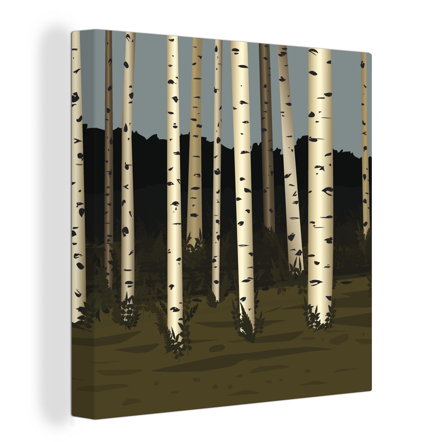 OneMillionCanvasses® Leinwandbild Eine Illustration eines Waldes mit Birken, (1 St), Leinwand Bilder für Wohnzimmer Schlafzimmer
