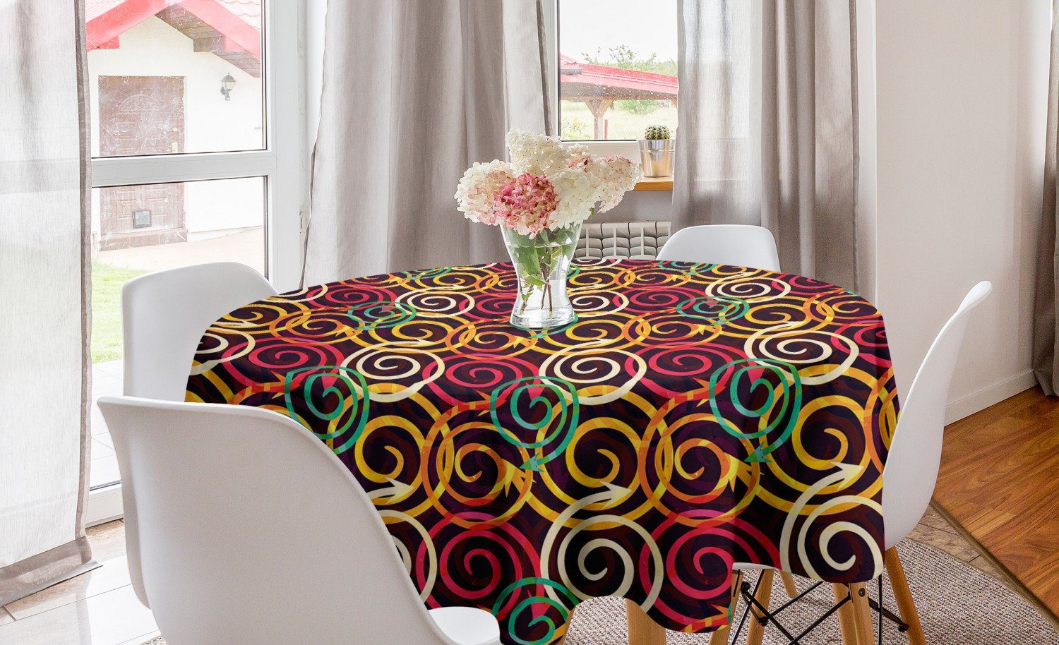 Abakuhaus Tischdecke Kreis Tischdecke Abdeckung für Esszimmer Küche Dekoration, Abstrakt Curved Spiral Arrows | Tischdecken