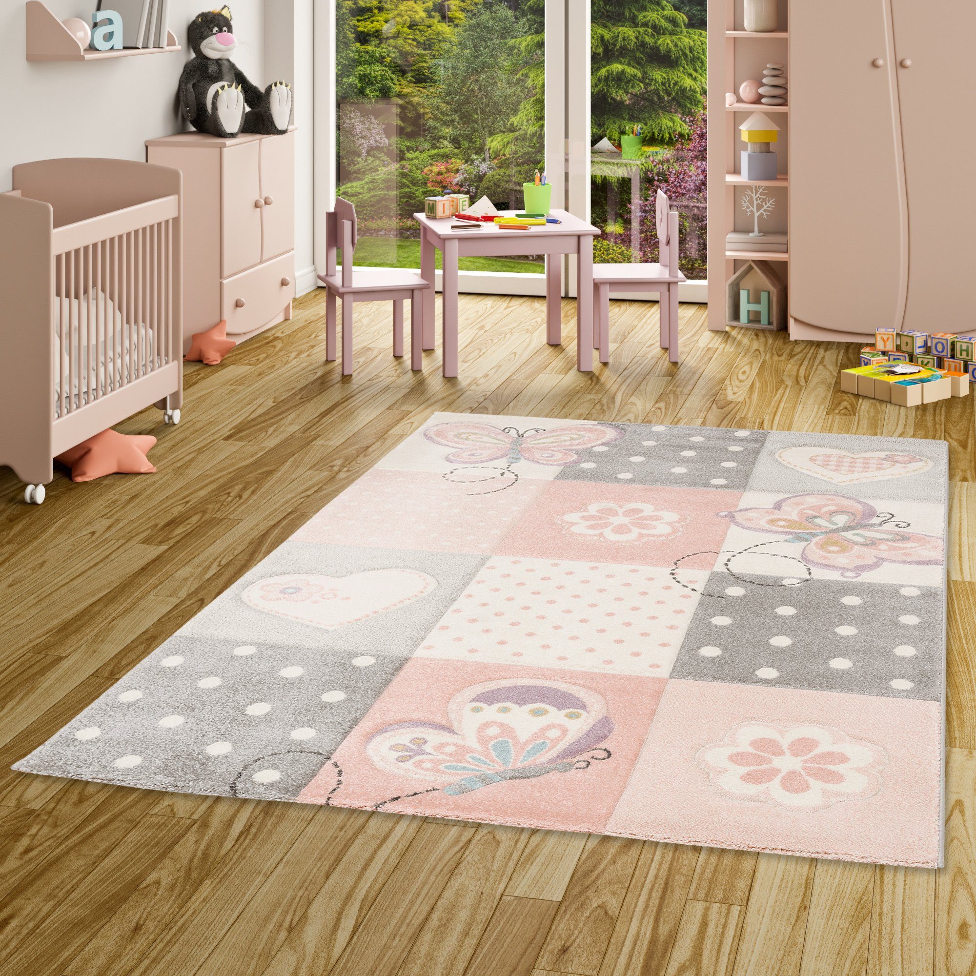 Pergamon Kinderteppich Kinder Teppich Maui Kids Karo Herzen, Rechteckig, Höhe: 13 mm