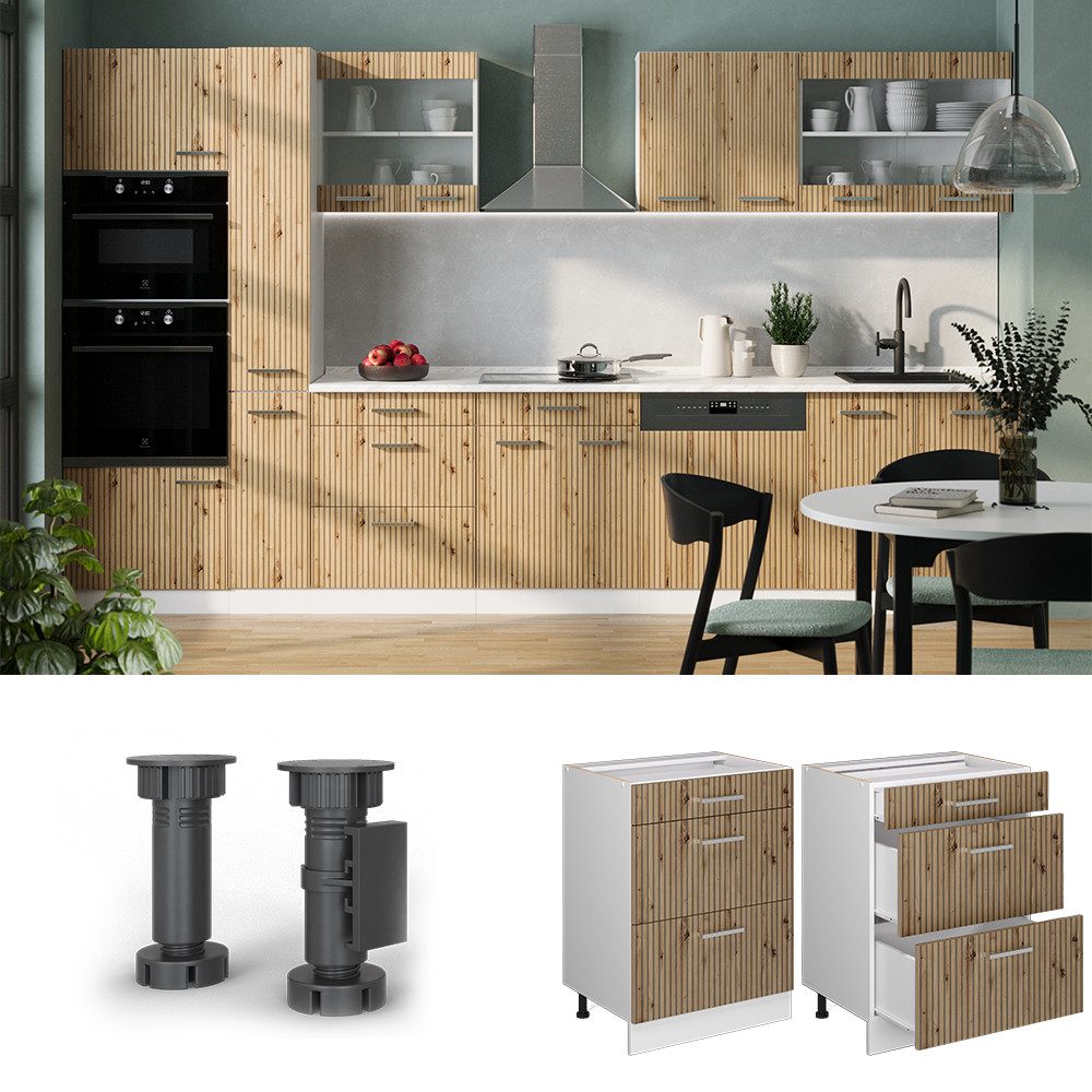 Vicco Unterschrank R-Line, Artisan-Eiche/Weiß, 60 cm mit Schubladen, ohne Arbeitsplatte (1-St)