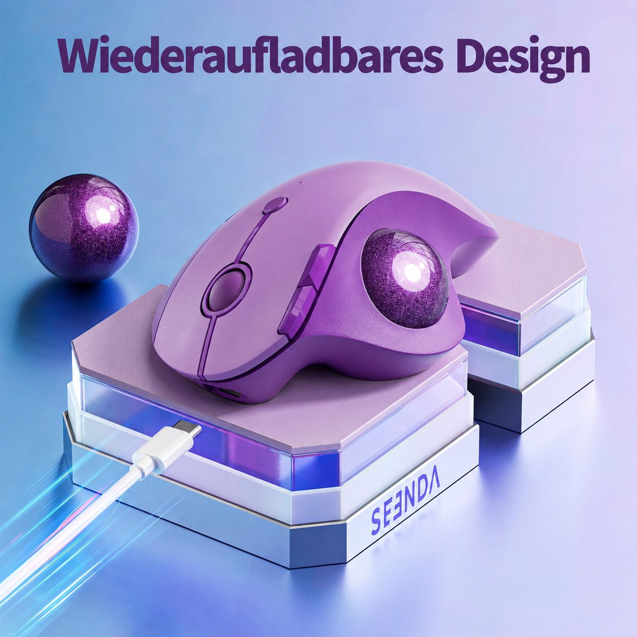 Seenda MOU-301 Ergonomische Trackball-Maus Bluetooth 2,4 GHz, 3 Geräte Maus (Bluetooth, Funk, Ergonomisch, Wiederaufladbar, Multi-Geräte Bluetooth) – Bild 4 von 5