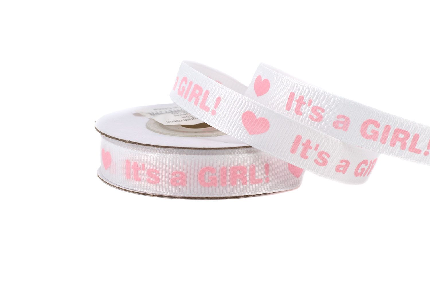 Creativery Geschenkband, Geschenkband Baby / Its a Girl 12mm x 10m Rolle weiß / rosa