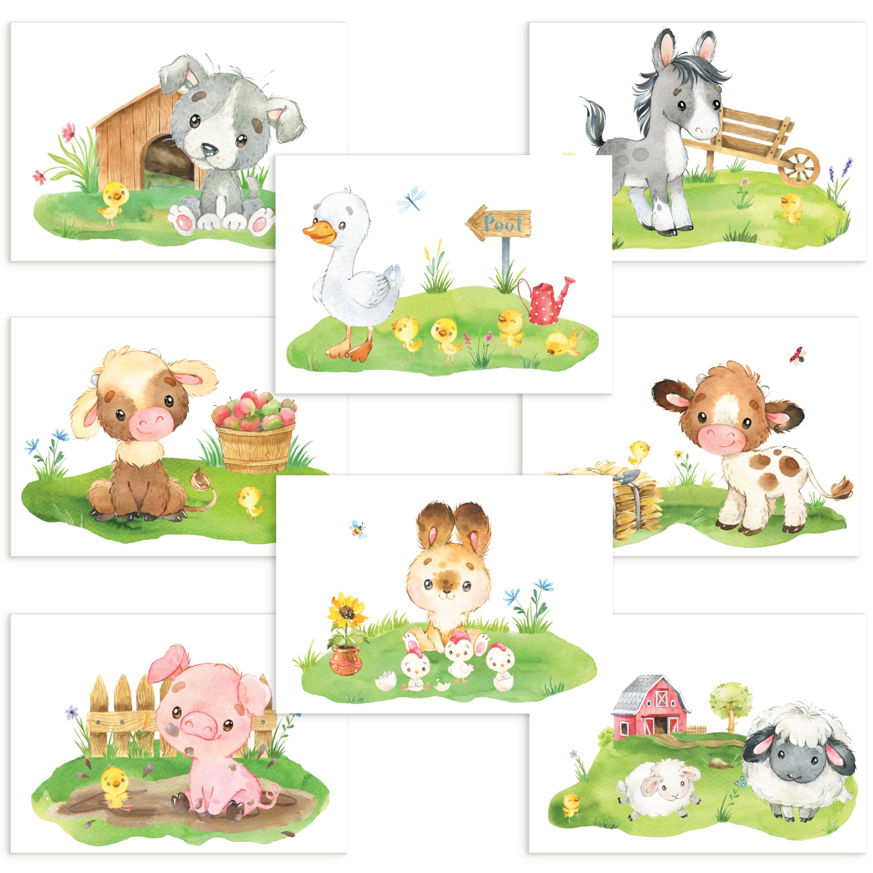 CreativeRobin Poster Schönes Tier-Poster-Set fürs Babyzimmer als Wanddeko, Farmtiere