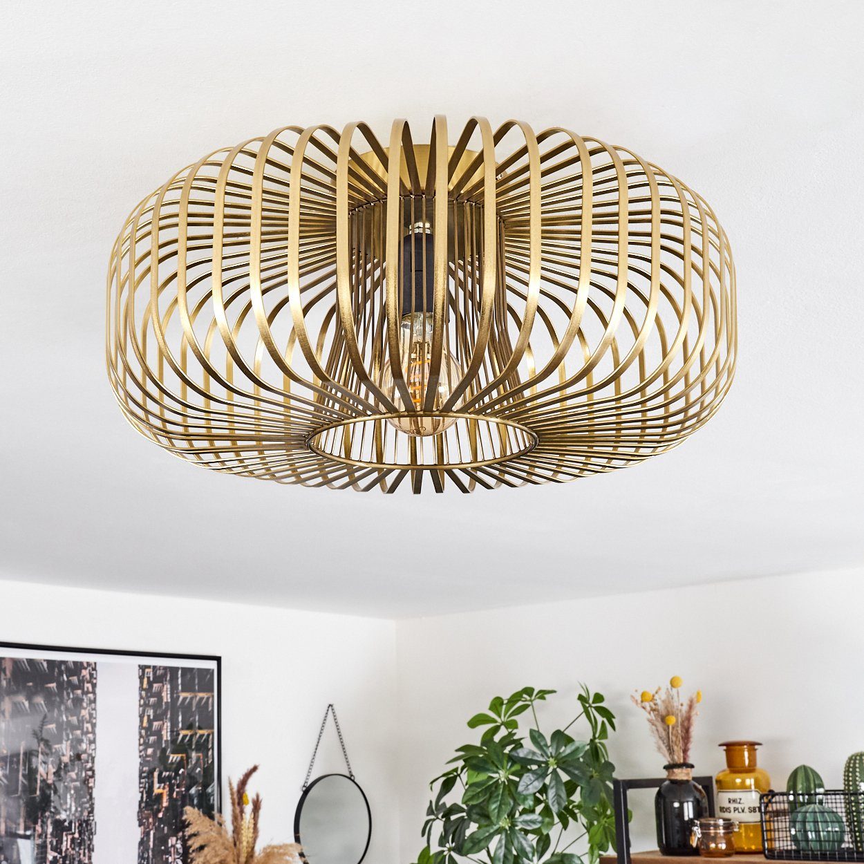 hofstein Deckenleuchte moderne Deckenlampe aus Metall in Messingfarben, ohne Leuchtmittel, Deckenleuchte Lichteffekt, Ø40cm, 1x E27, ohne Leuchtmittel – Bild 2 von 5