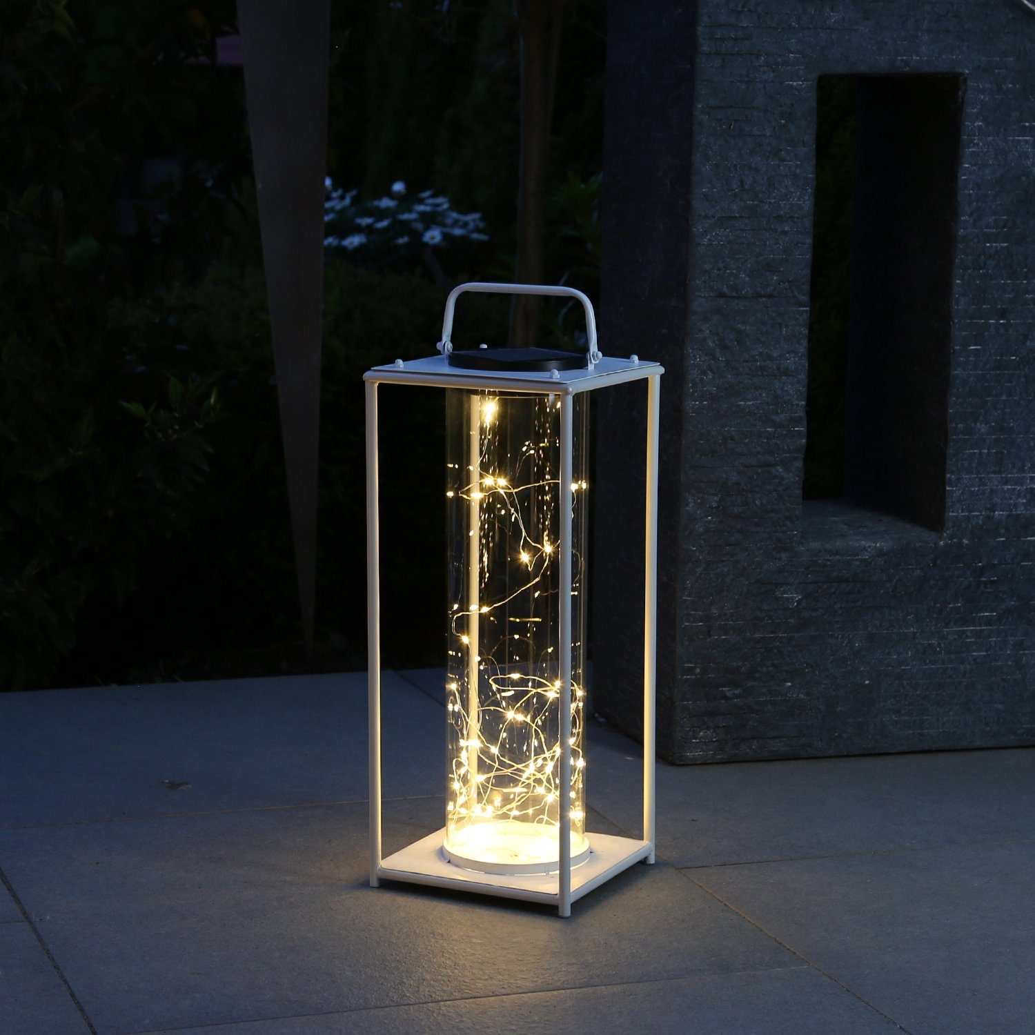 MARELIDA LED Laterne LED Solar Laterne mit Drahtlichterkette Gartenleuchte Lichtsensor 49cm, LED Classic, warmweiß (2100K bis 3000K)
