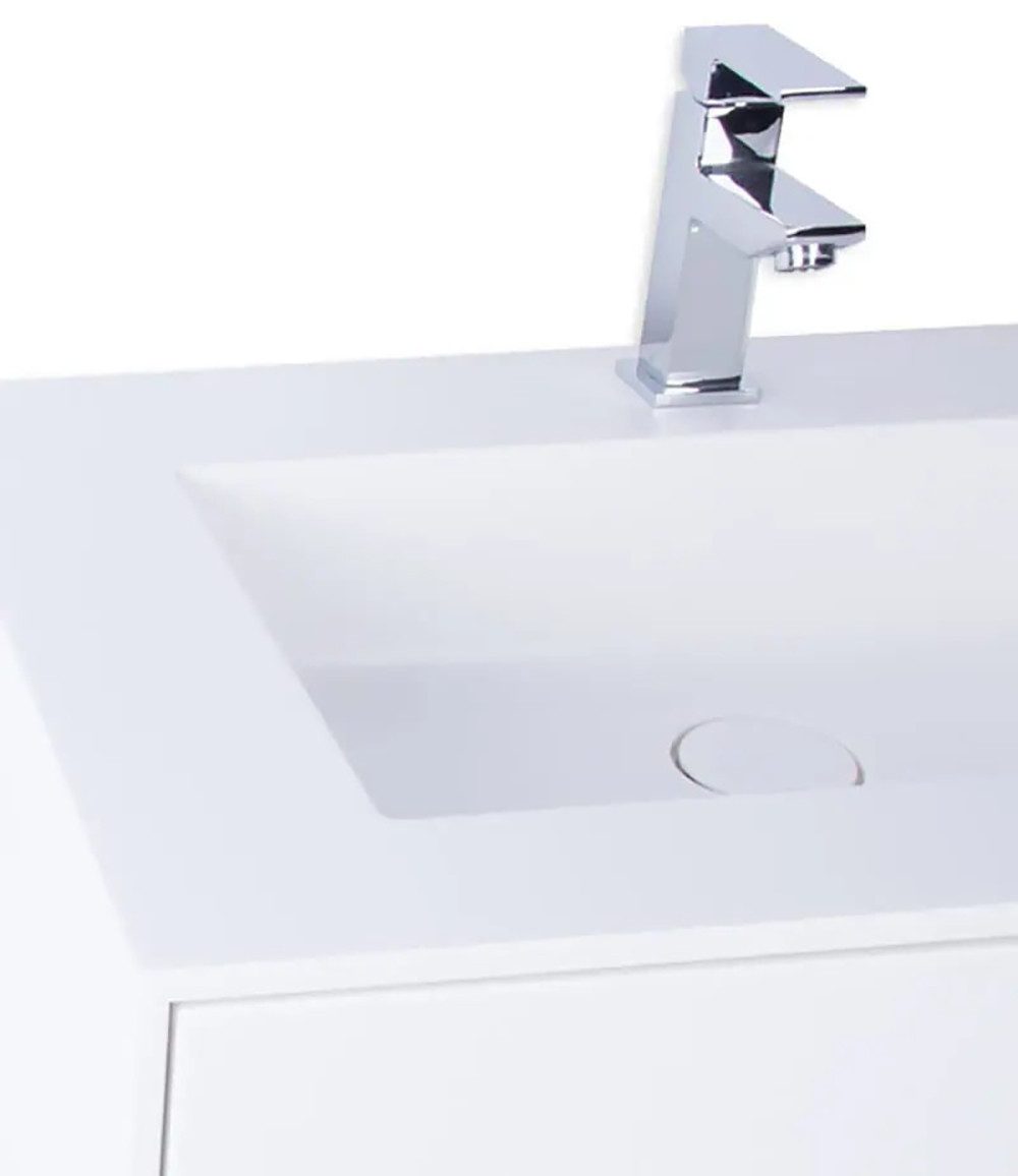 Henneke Waschtisch Corian® PureOne+ mit Becken mittig eckig und Unterschrank zweireihig, Fugenlos aus Mineralwerkstoff