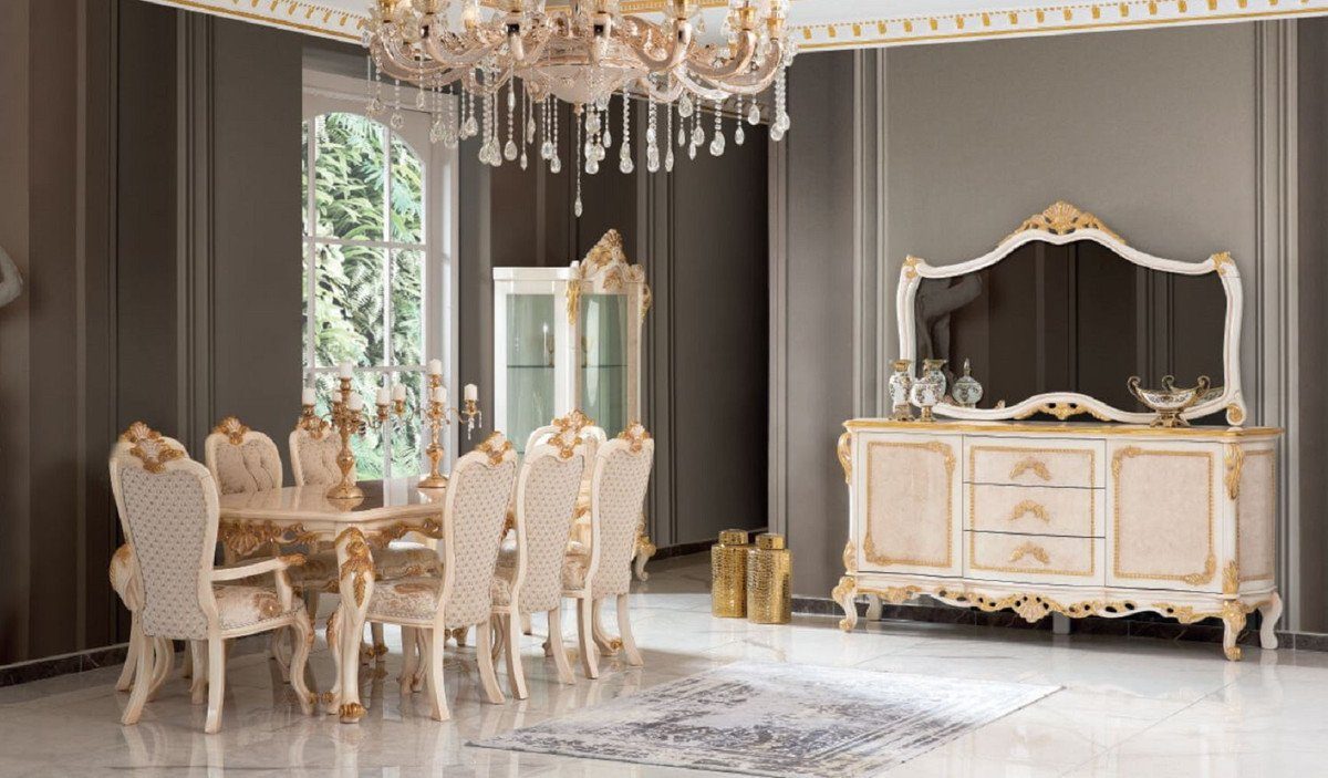 Casa Padrino Esszimmer-Set 8 / Esszimmer & - Esszimmer Esstisch Gold Prunkvolle Luxus - Barockstil Möbel Barock 1 Weiß im Esszimmerstühle Set