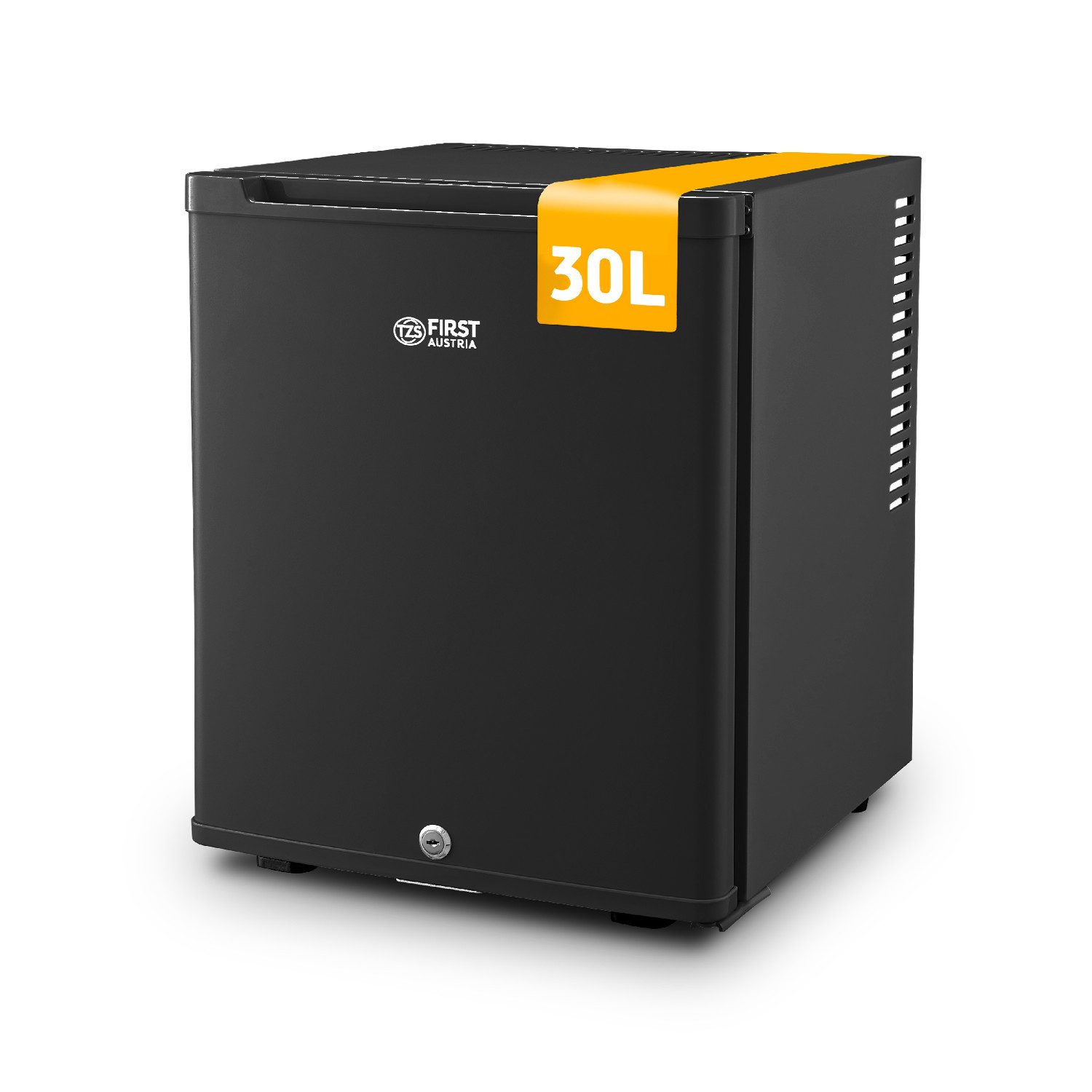 TZS FIRST AUSTRIA Table Top Kühlschrank 30L, Lautlos & Vibrationsfrei, Abschließbar FA-5172-1, 47 cm hoch, 38.5 cm breit, Minibar mit LED-Beleuchtung, Schloss & leisem Betrieb