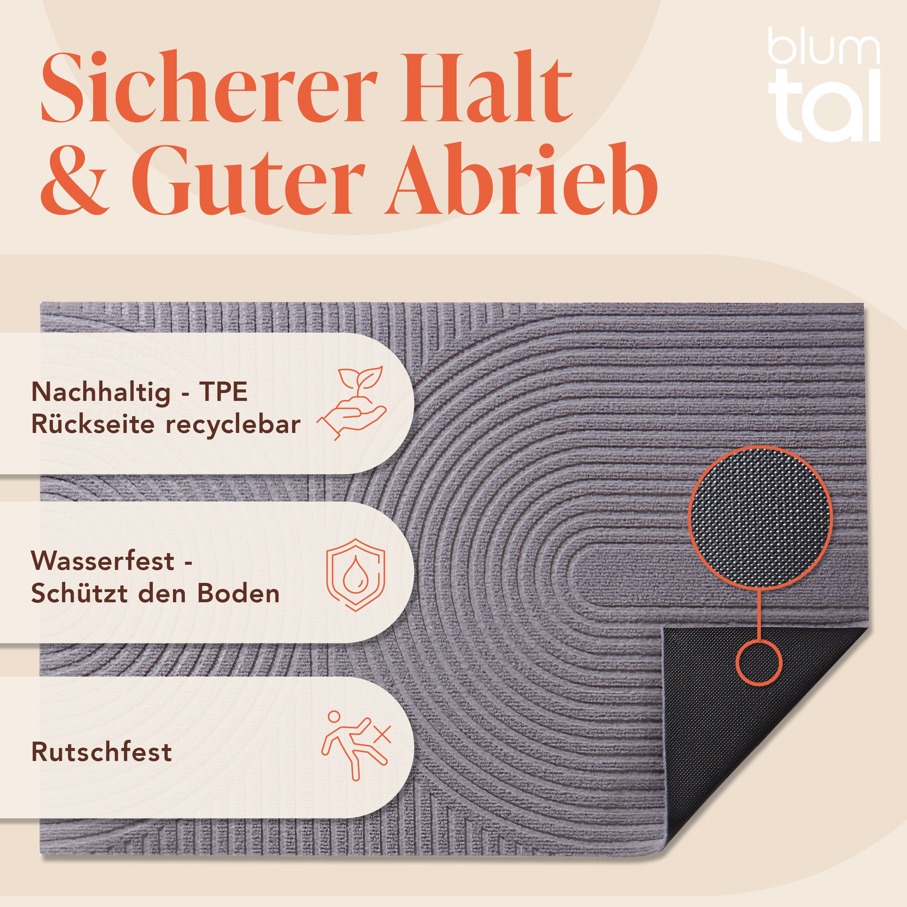Blumtal Fußmatte rutschfeste Schmutzfangmatte aus langlebigem Polyester, Fußmatte innen/Schmutzfangmatte außen – Bild 4 von 5