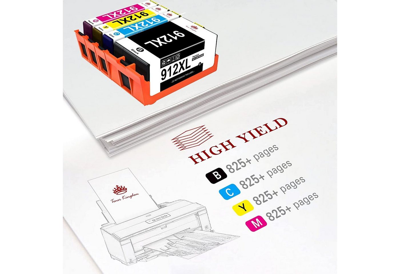 Thumbnail - Toner Kingdom 4er für HP 912 912 XL 912XL Tintenpatrone (OfficeJet Pro 8020 8022 8023 8024 8025, OfficeJet 8010 8012 801...