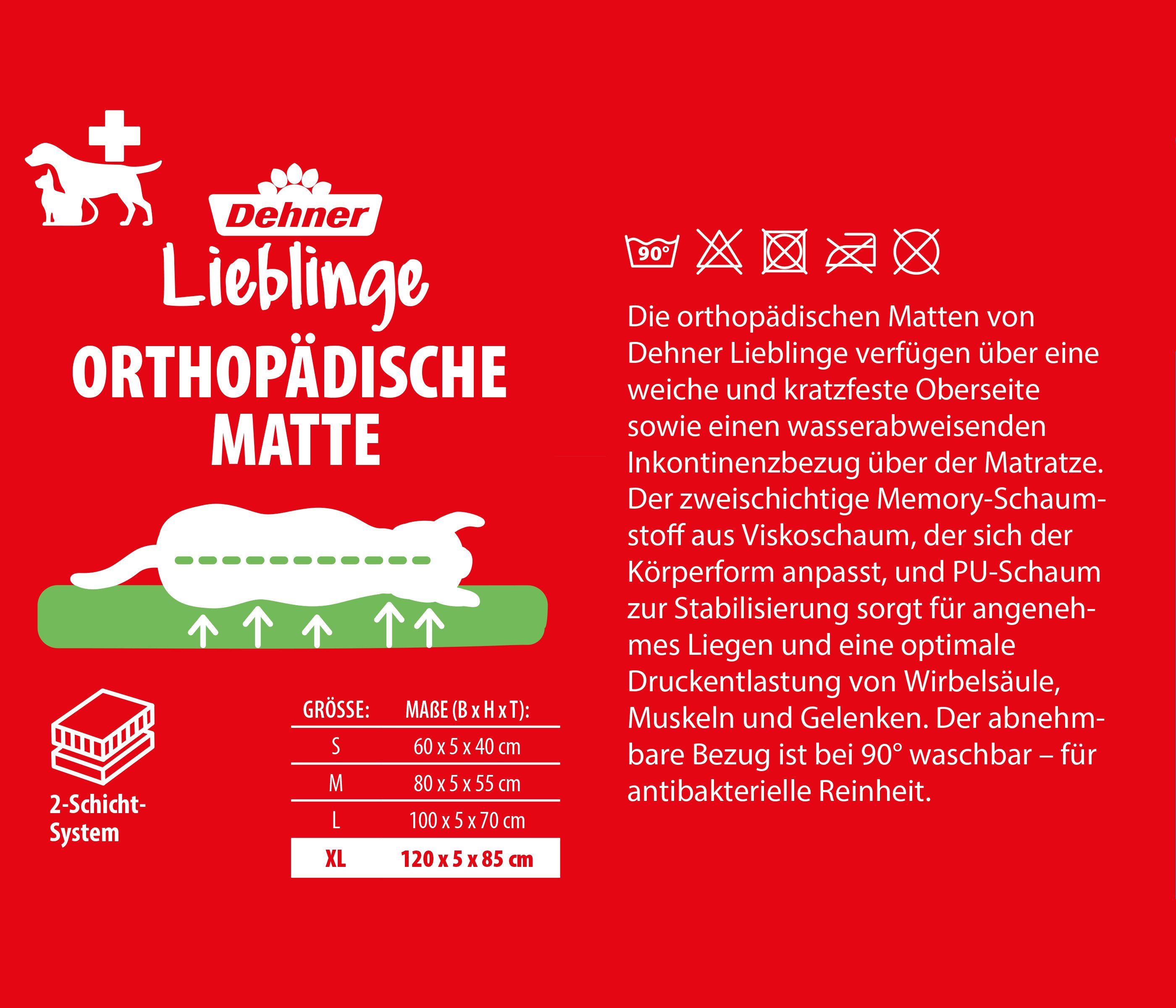 Dehner Tierbett Orthopädische Hunde-/Katzenmatte, versch. Größen, antibakterielle, wasserabweisende Matte für ältere Hunde und Katzen