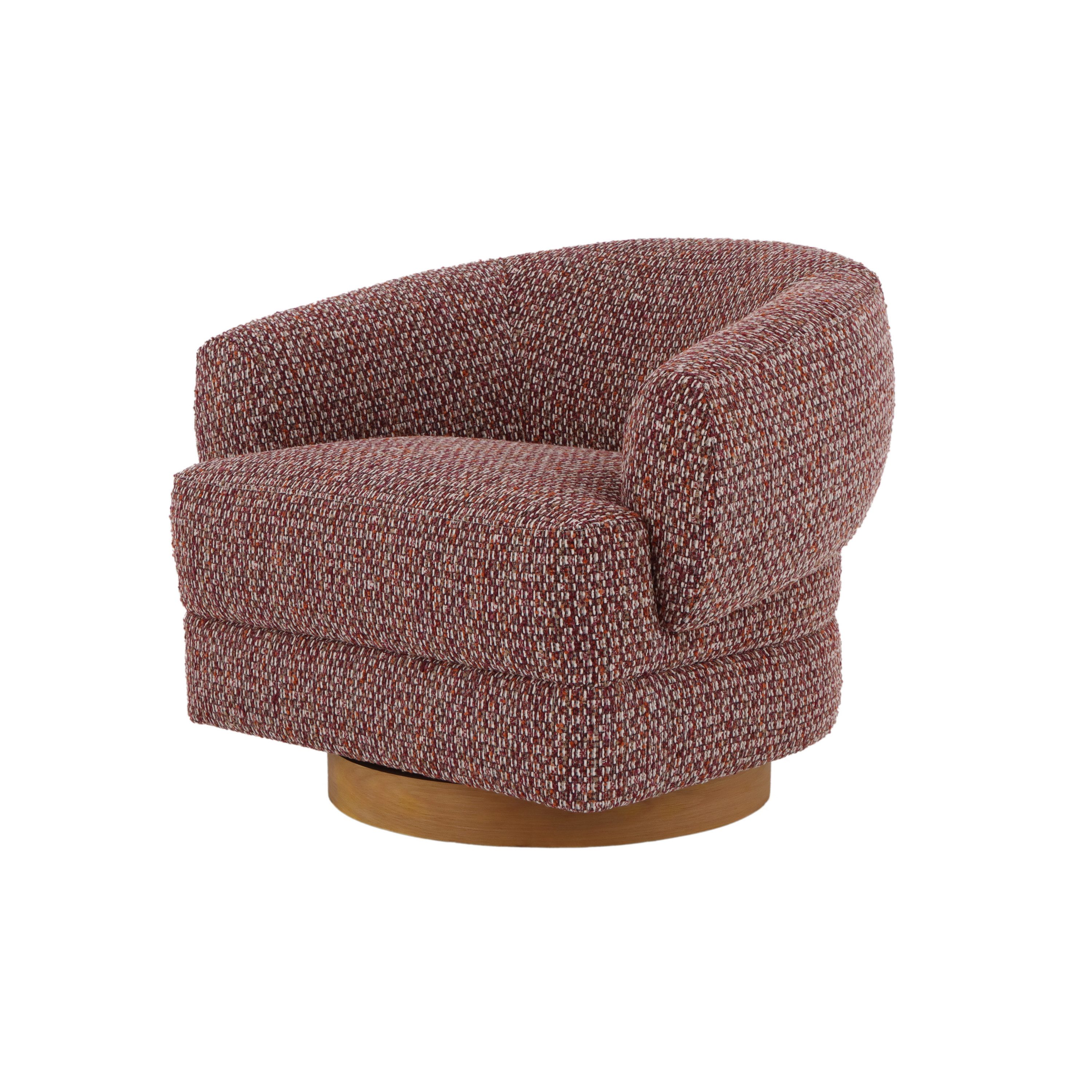 Woodek Design Drehsessel EMMA, 360°-Drehfunktion, Roter Strukturstoff (Basis Eiche massiv, 1-St., Organische Formensprache), 360°-Drehfunktion