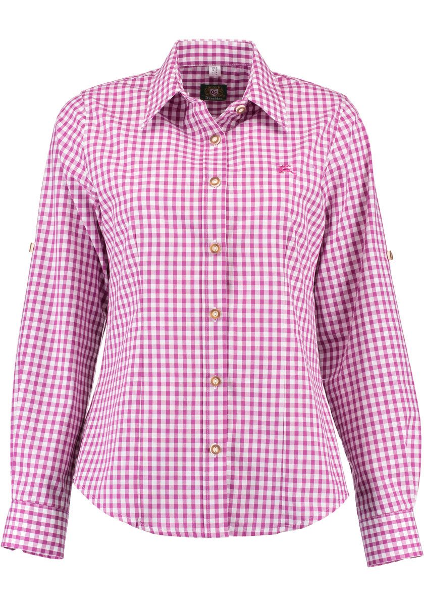 OS Trachten Trachtenbluse Qorru Taillierte Langarmbluse mit Hirsch-Stickere günstig online kaufen