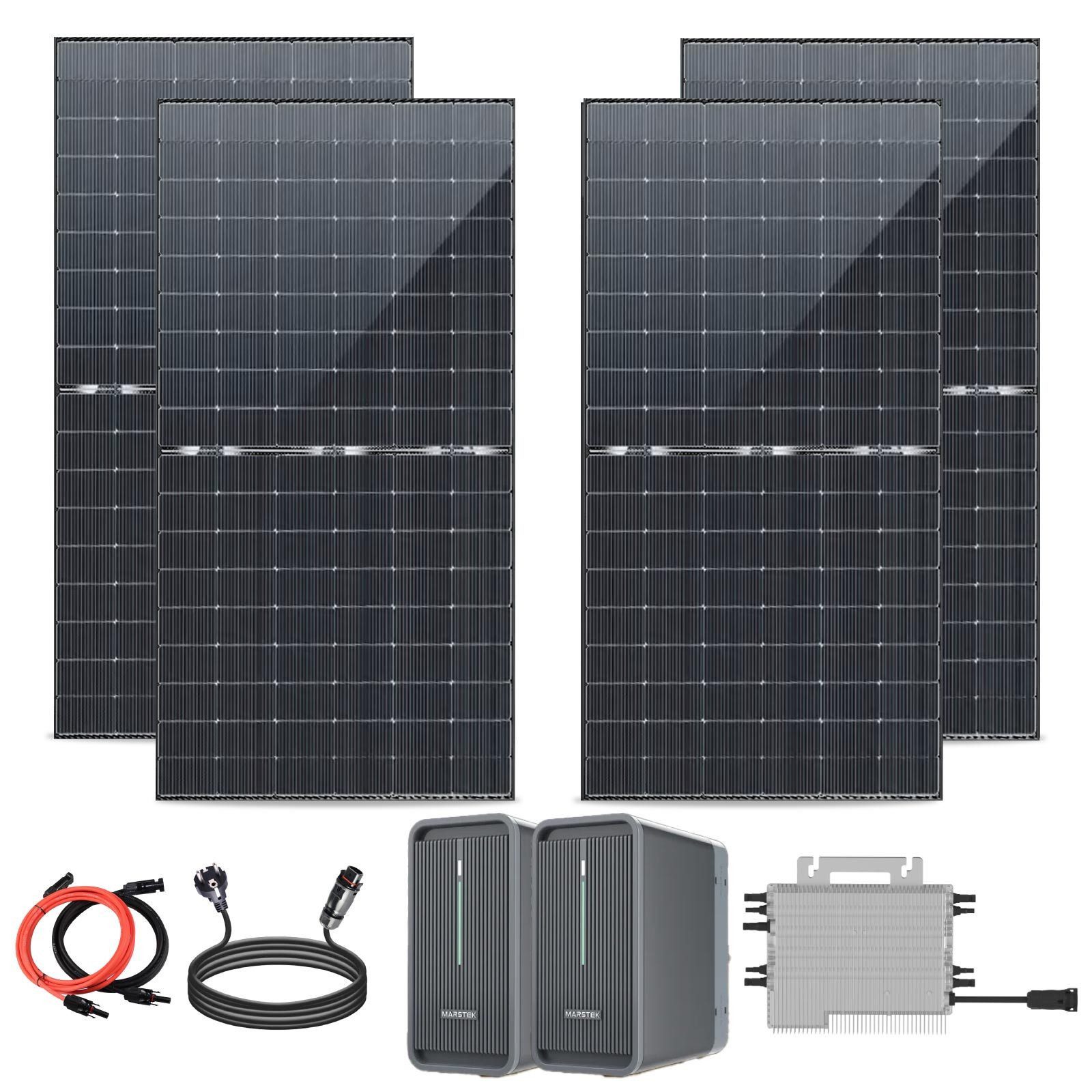 SOLAR-HOOK etm Balkonkraftwerk 2000W/1760W Balkonkraftwerk mit Speicher Komplettset, 1760,00 W, Monokristallin, (4x 440W Bifaziale Solarmodule, 4,48 kWh Marstek B2500-D Speicher inkl. Erweiterungsbatterie), DEYE 2000W WIFI Wechselrichter Smart PV Anlage