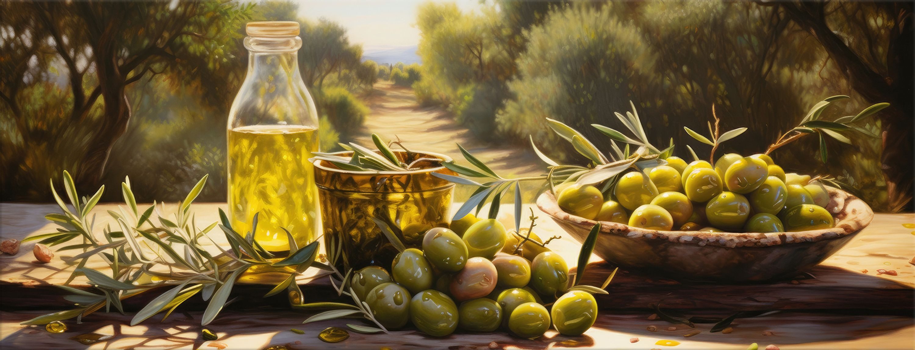 artissimo Glasbild Bild aus Glas 80x30 cm / Wandbild Querformat / Deko Küche, mediterranes Küchenbild: Toskana Oliven mediterran
