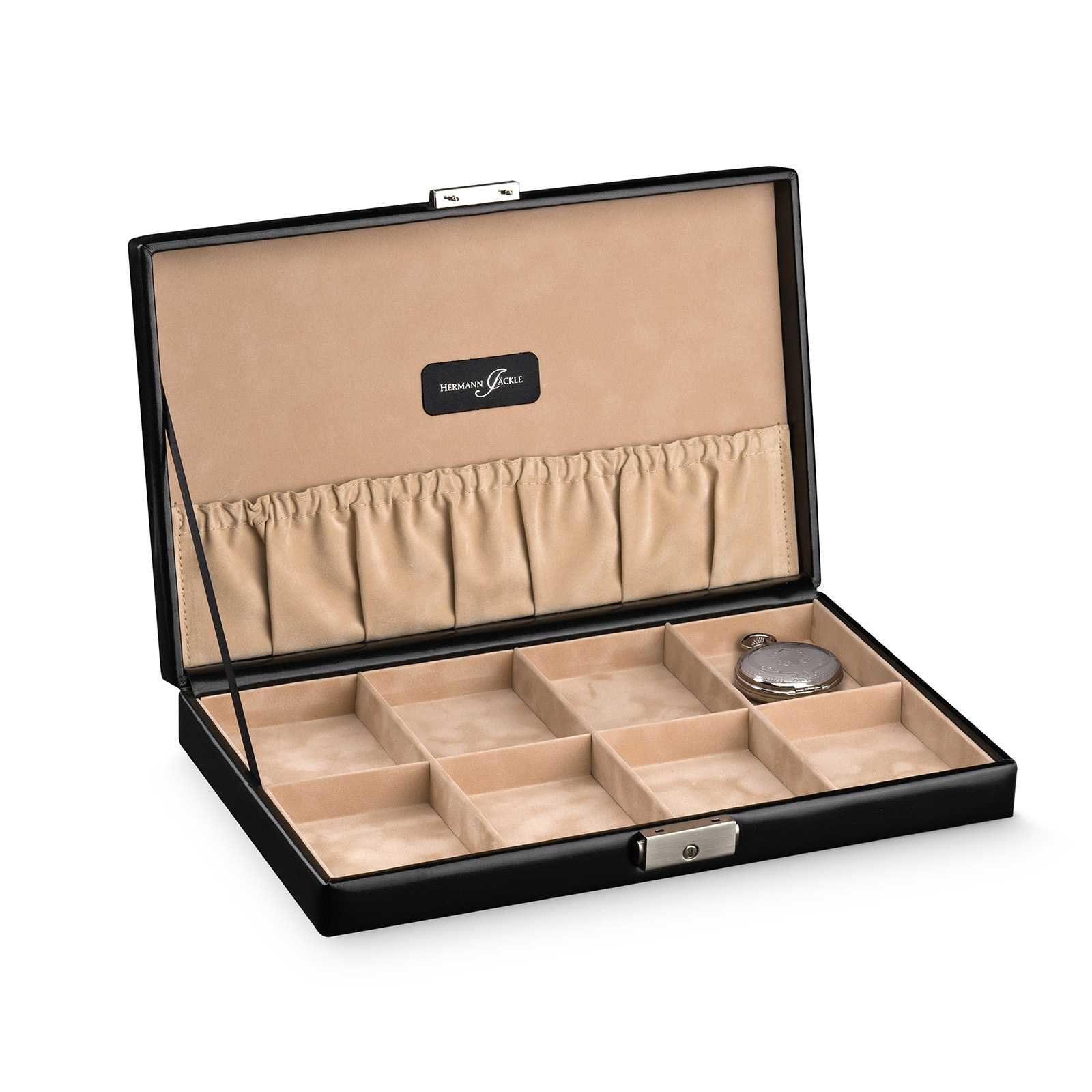 Hermann Jäckle Uhrenbox Schiltach 8 Taschenuhren Sammler Box schwarz, Made in Germany