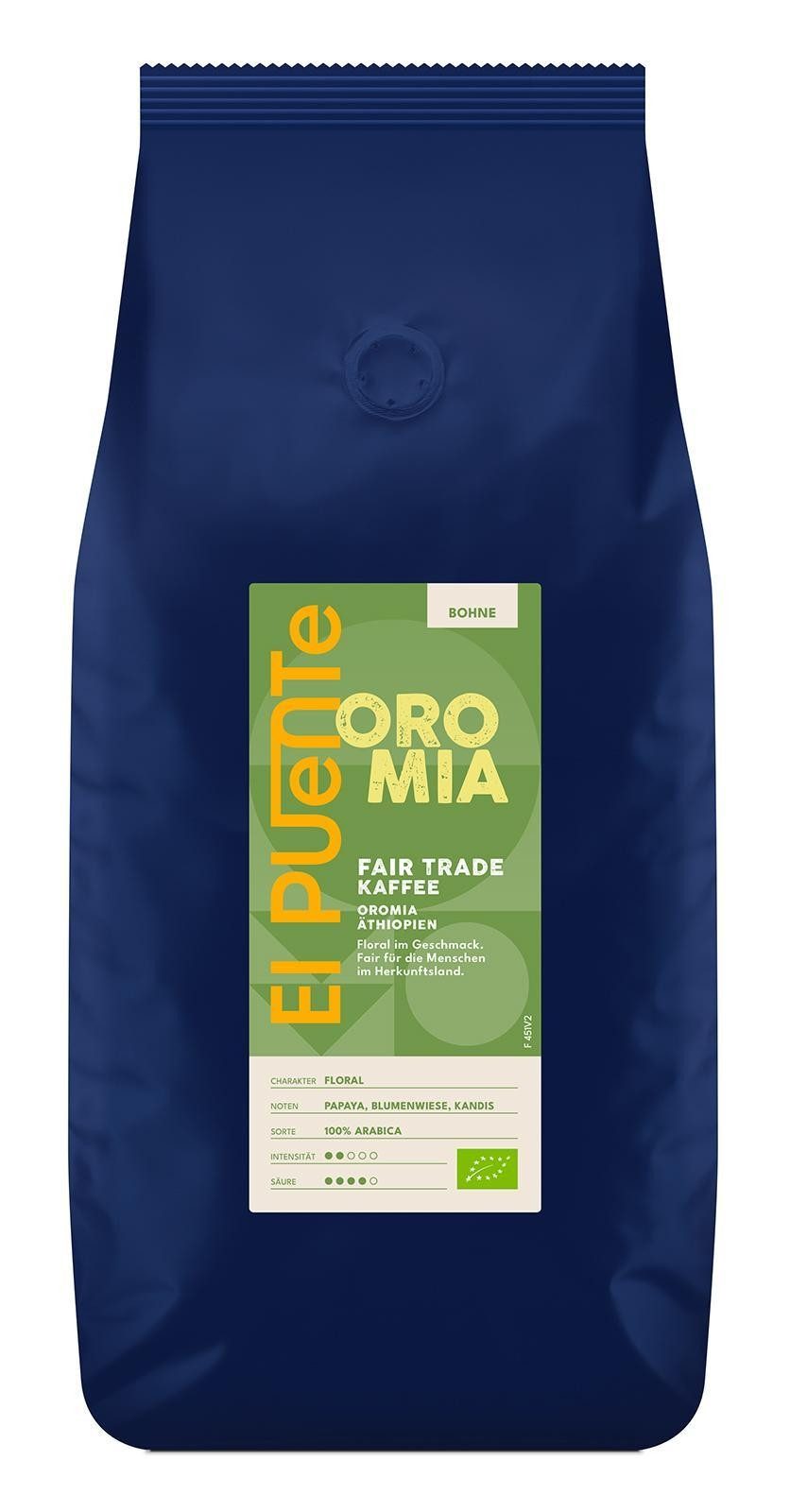 El Puente Kaffee Oromia - Bio-Kaffeebohnen 1 kg, Fair Trade, Vegan, Bio, Glutenfrei, Handmade