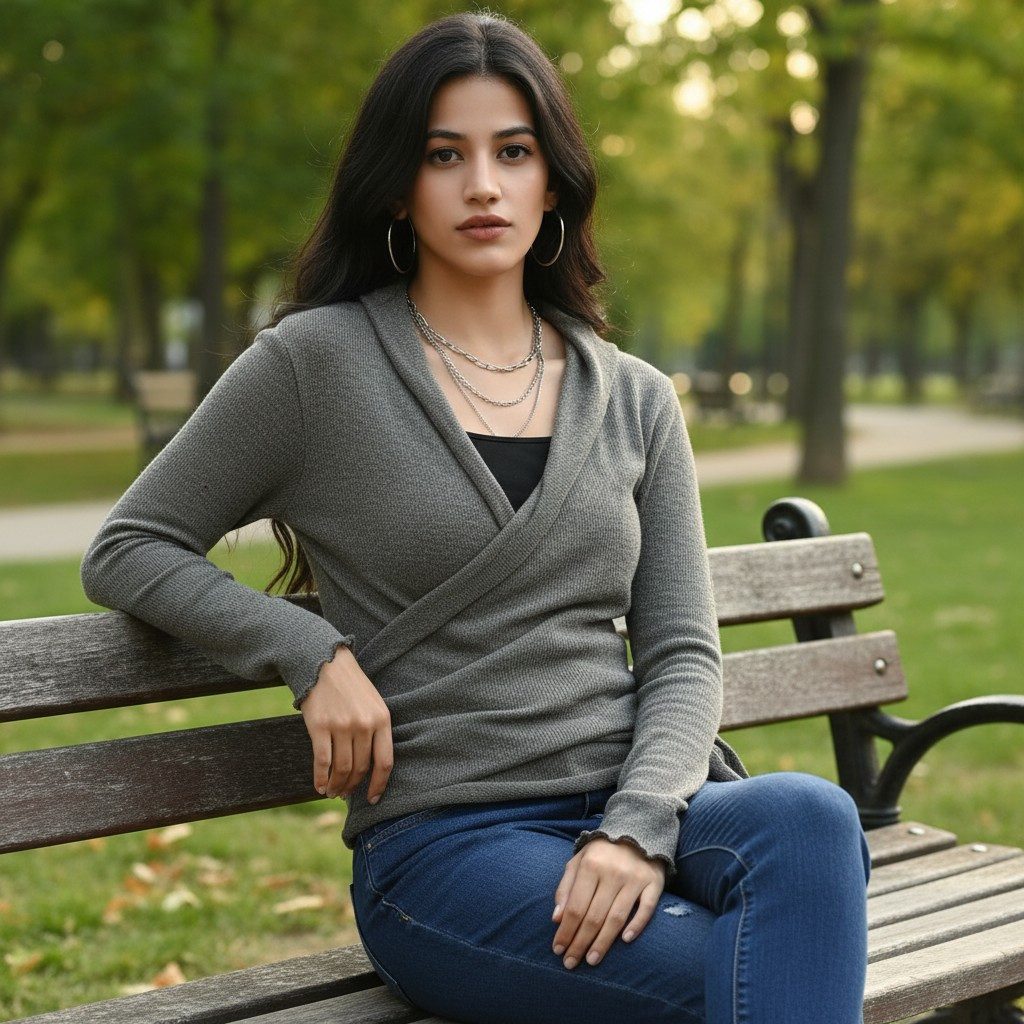 Guru-Shop Longsleeve Wickelshirt, Baumwollstrick Pullover,.. alternative Bekleidung